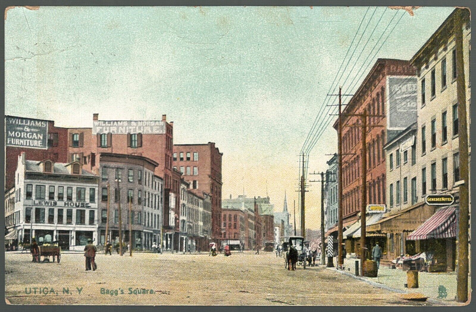 Postcard Raphael Tuck Bagg\'s Square Utica New York Morgan Furniture Sign 1908