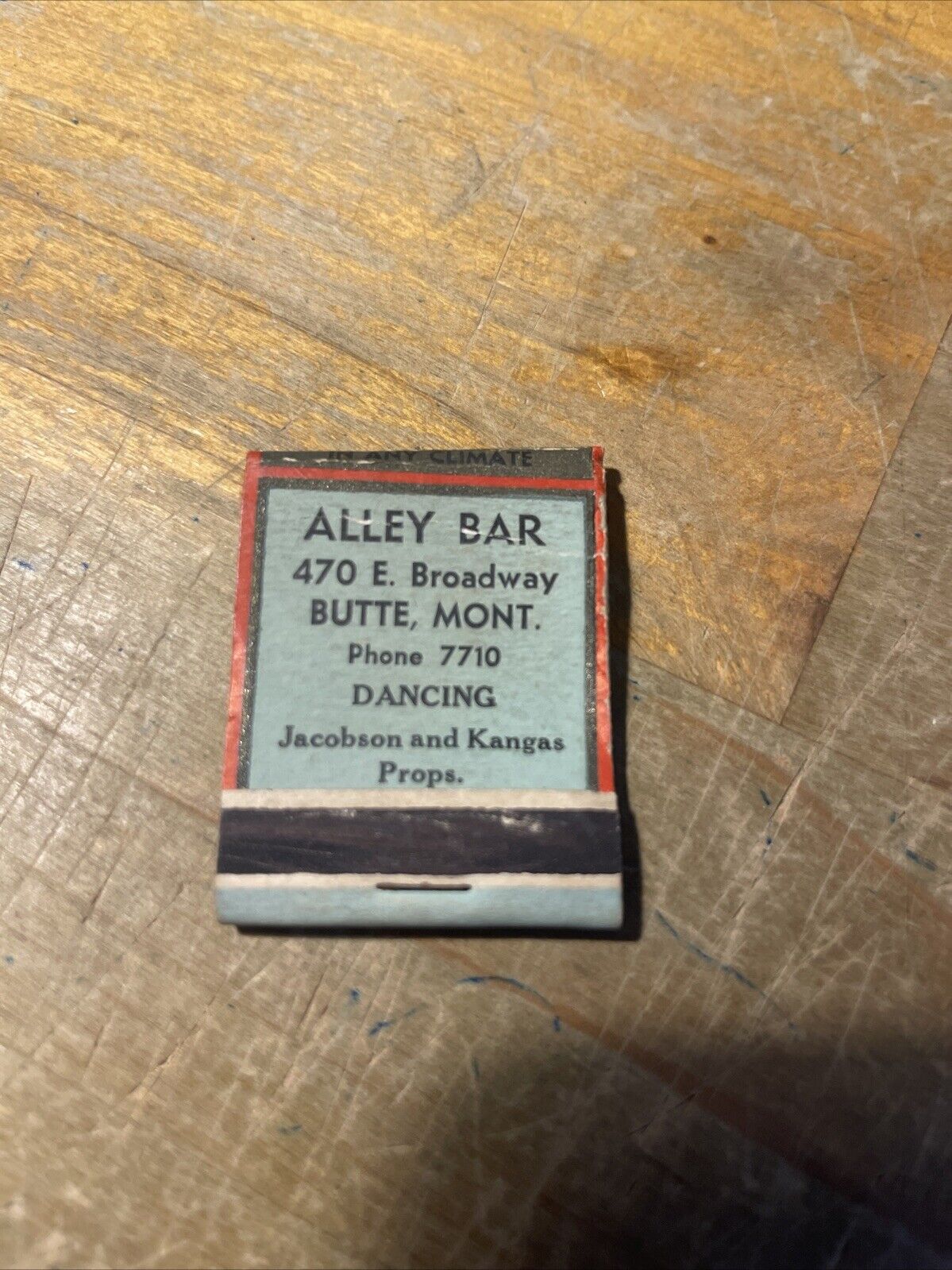 Vintage Butte Beer  Matchbook Cover Alley Bar 470 East Broadway Butte Montana