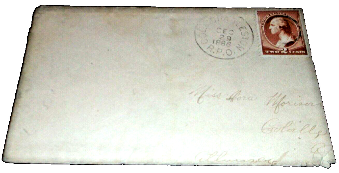 DECEMBER 1886 CHESAPEAKE & OHIO COLUMBUS & CHARLESTON RPO HANDLED ENVELOPE 