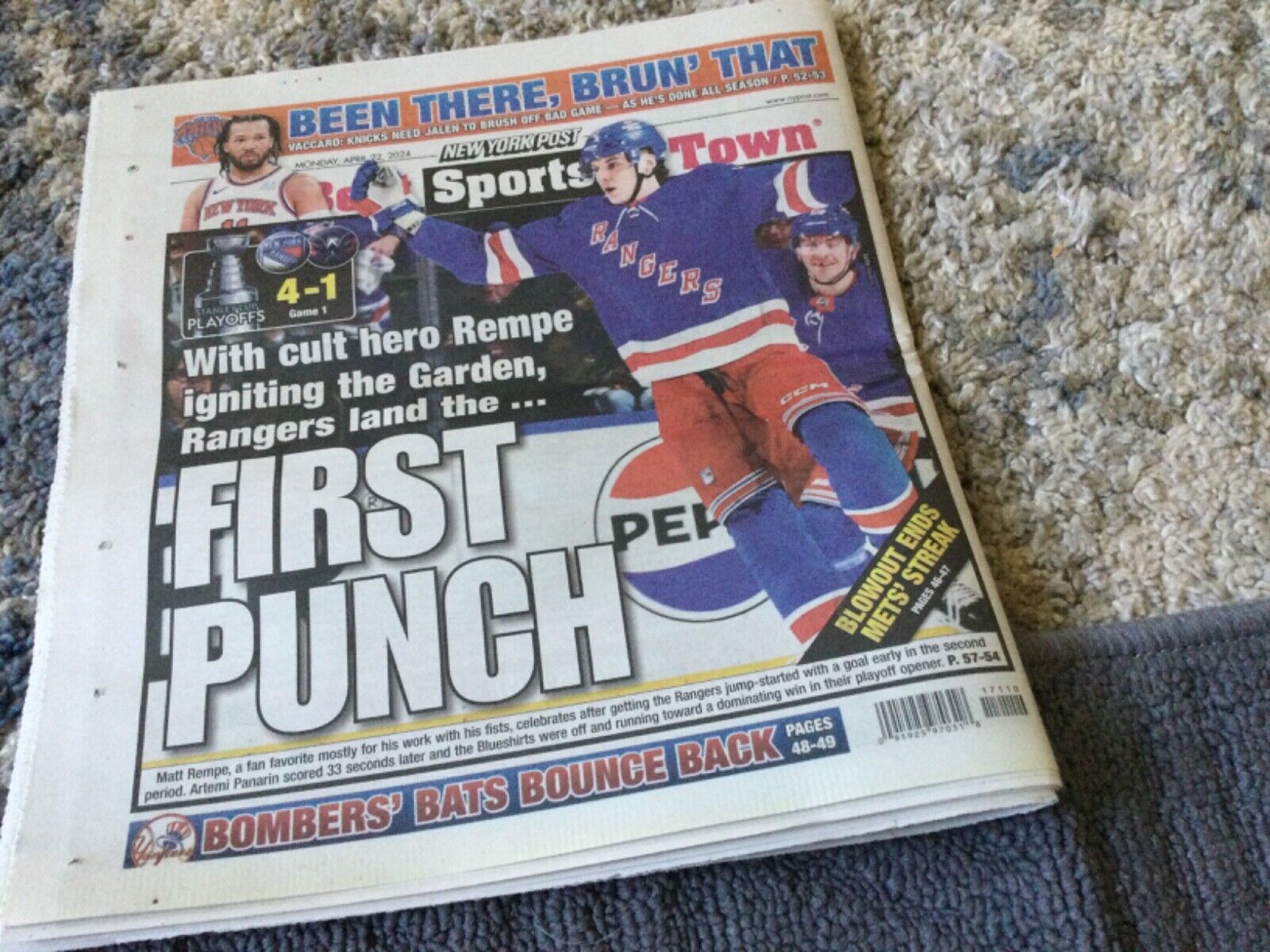 NY Post-04/22/2024-REMPE-FIRST PUNCH-NHL N.Y. RANGERS-read once/fold in half