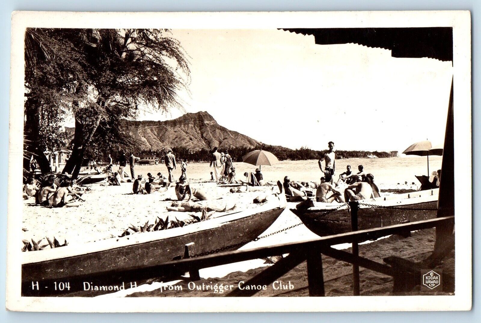 Hawaii HI Postcard RPPC Photo Diamond Head From Outrigger Canoe Club c1940's