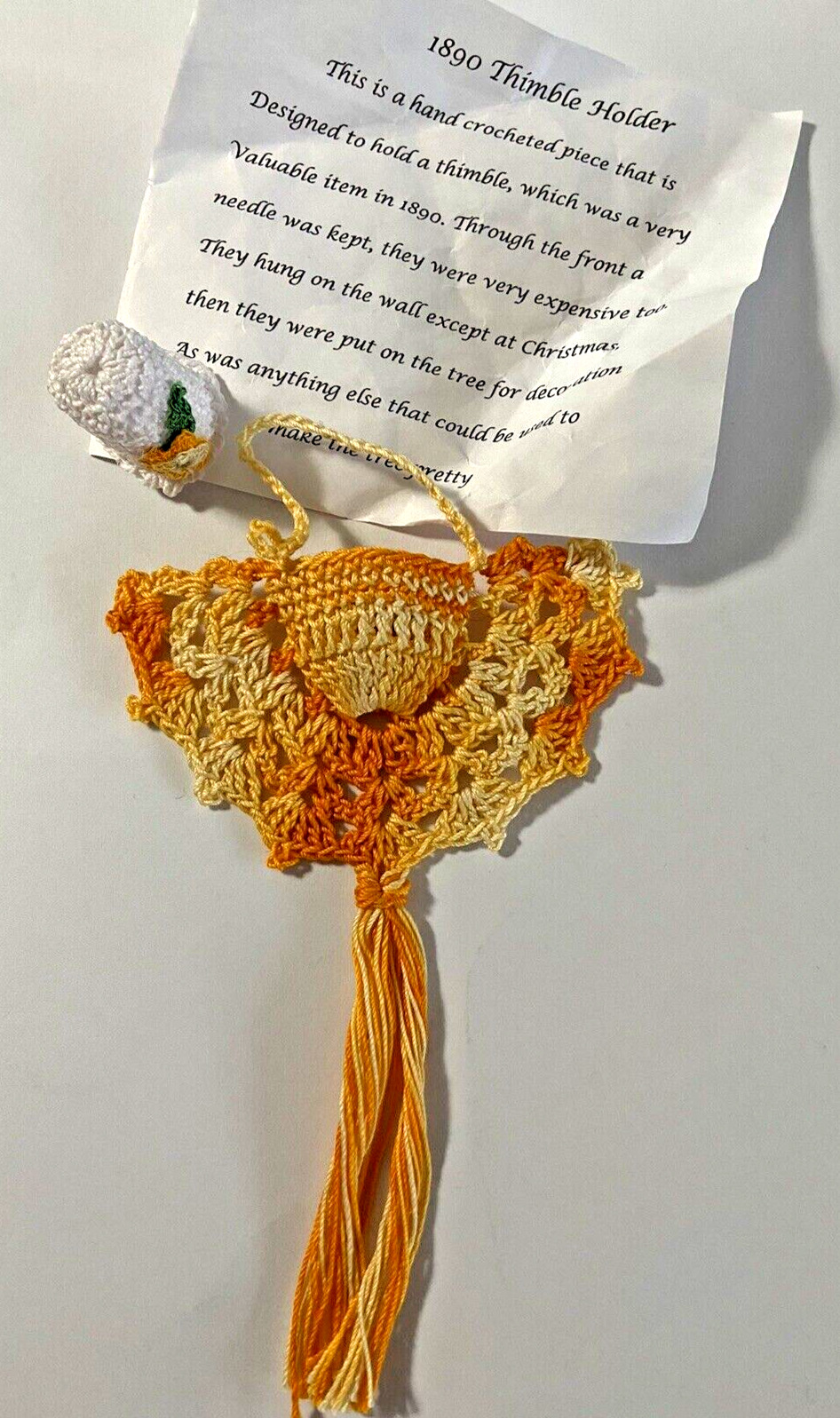 Hand Crocheted Thimble And Holder Hanging