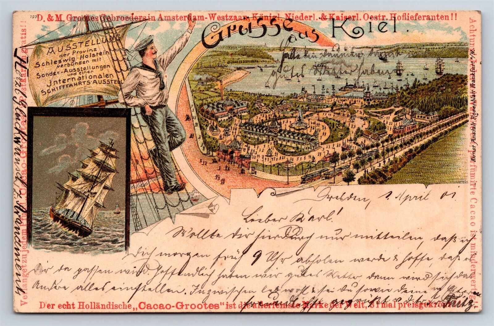 Postcard Germany Gruss aus Kiel International Shipping Expo Litho c1901 AD30