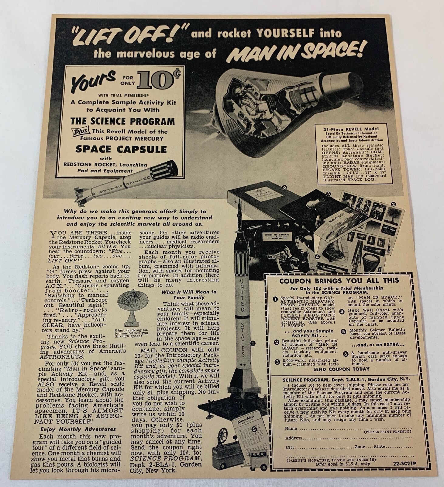 1963 REVELL models ad ~ MAN IN SPACE Project Mercury Space Capsule