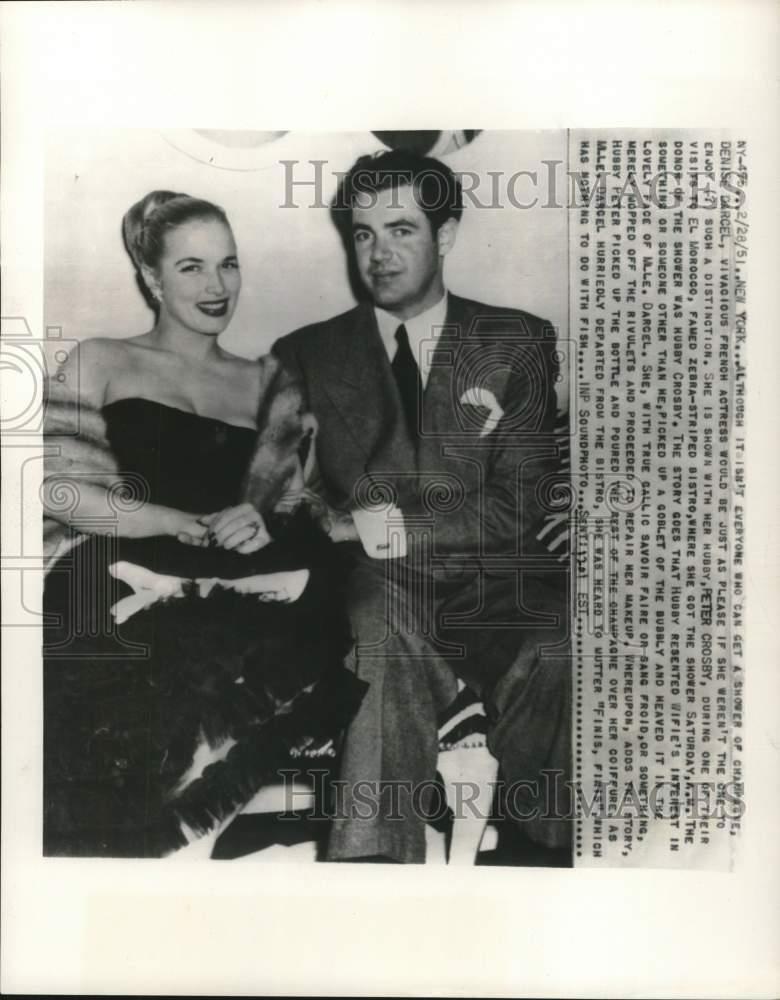 1951 Press Photo Denise Darcel & husband Peter Crosby at El Morocco in New York
