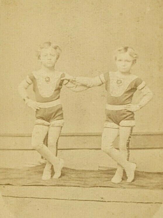 Vintage 1870s 80s Short Hair Twins Sisters Uniforms Gymnastics Gymnast CDV Card