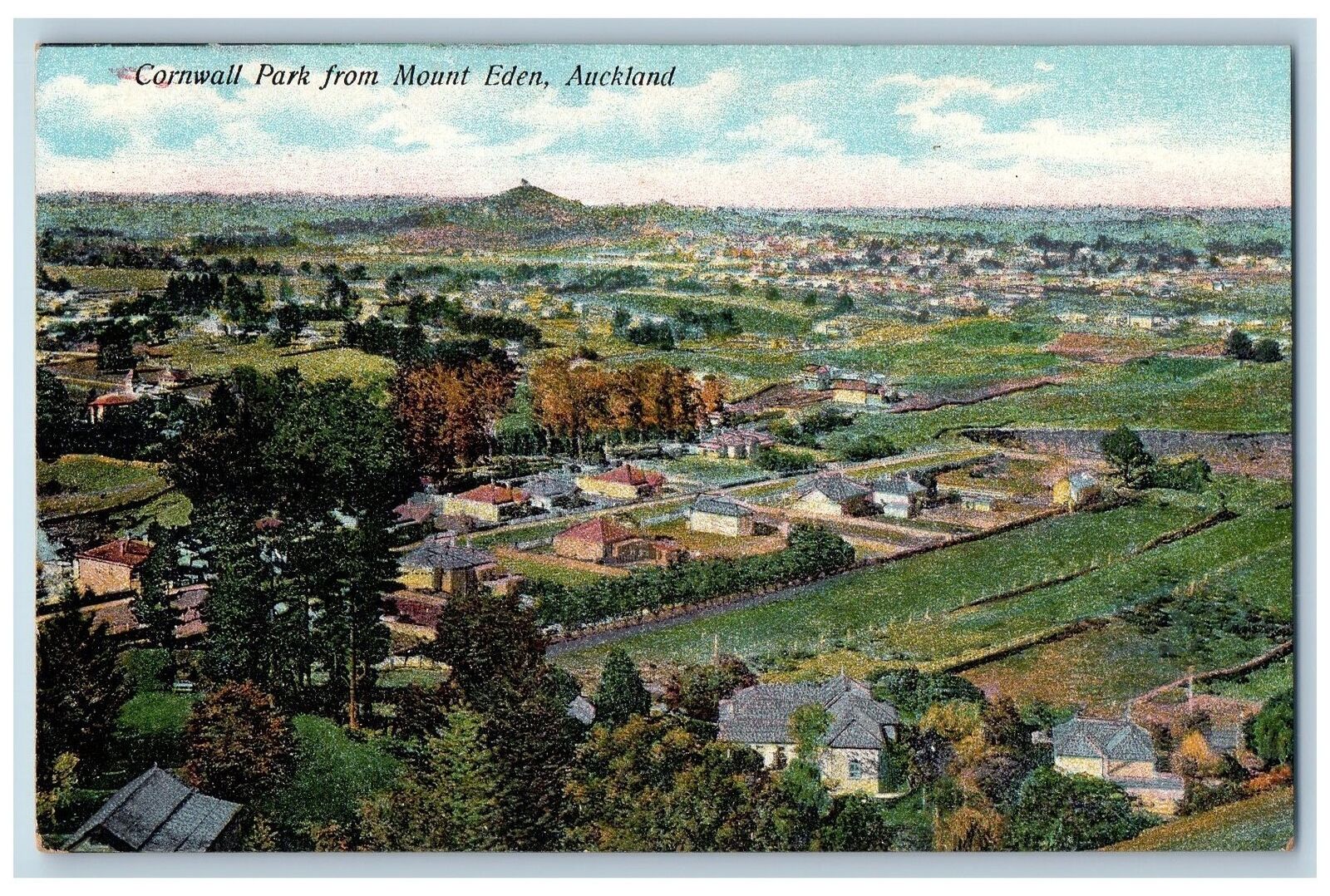 c1950\'s Cornwall Park From Mount Eden View Houses Roads Auckland NZ Postcard