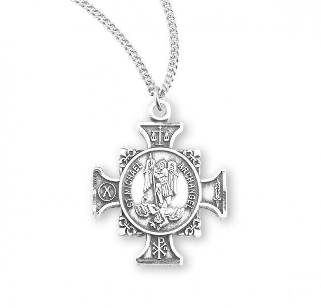 Maltese Cross with St. Michael Sterling Silver necklace