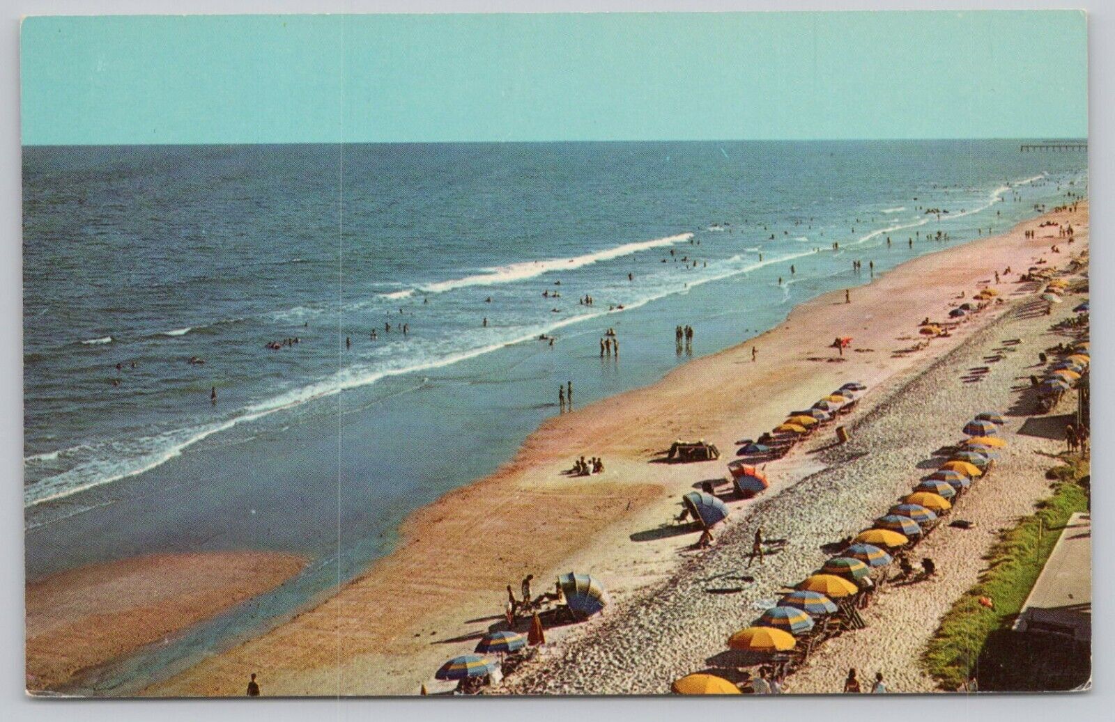 Postcard Looking south down the Golden Strand at Myrtle Beach SC, c1960\'s