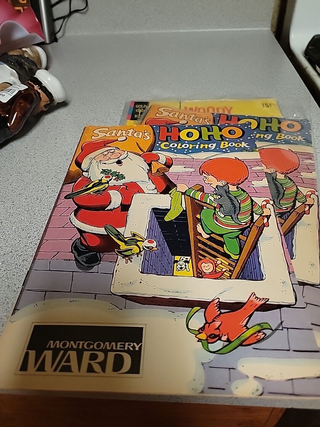 Three 1971 Santa's Ho Ho Coloring Book From Montgomery Ward.