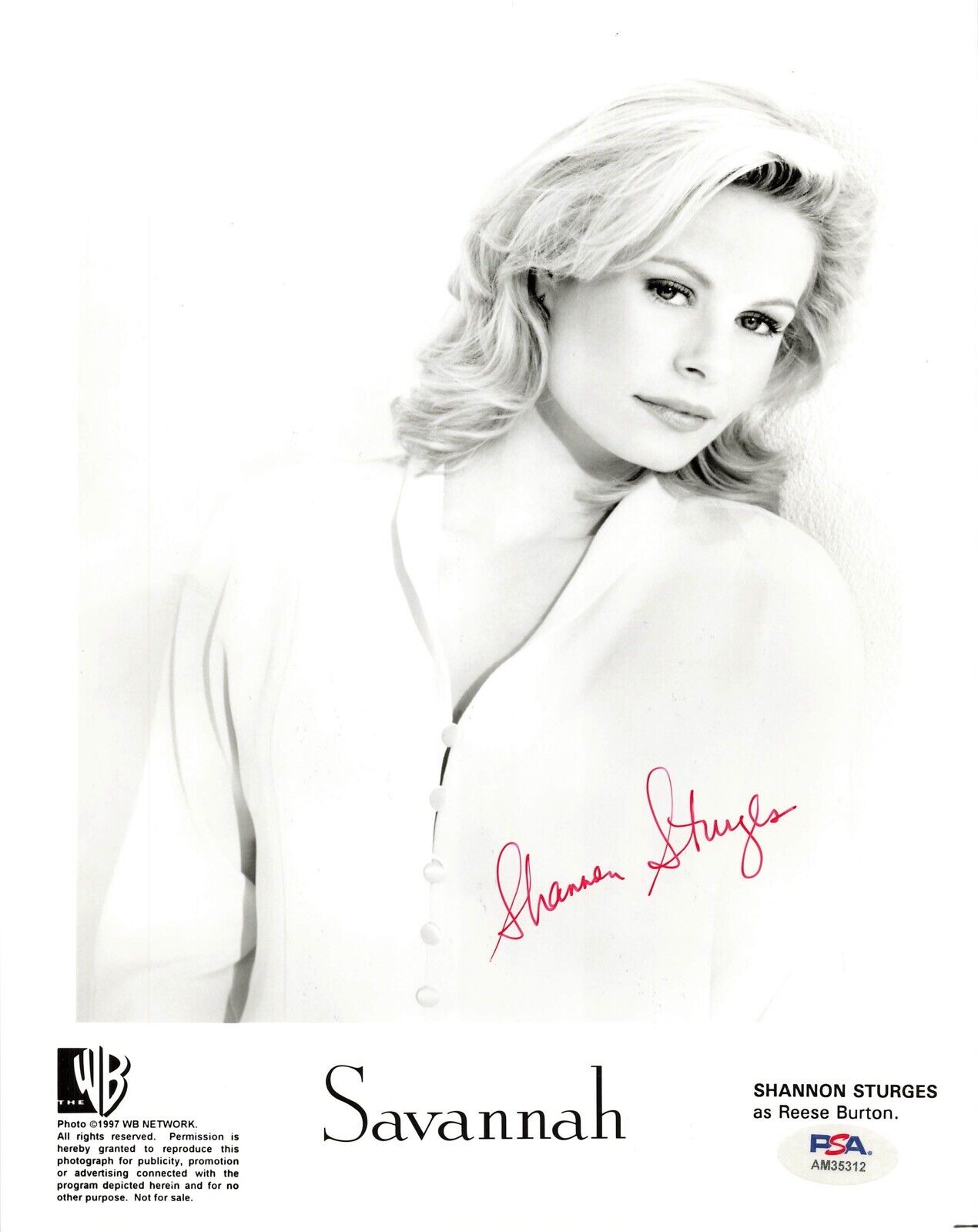 Shannon Sturges Actress Savannah Signed Autograph 8 x 10 Photo PSA DNA