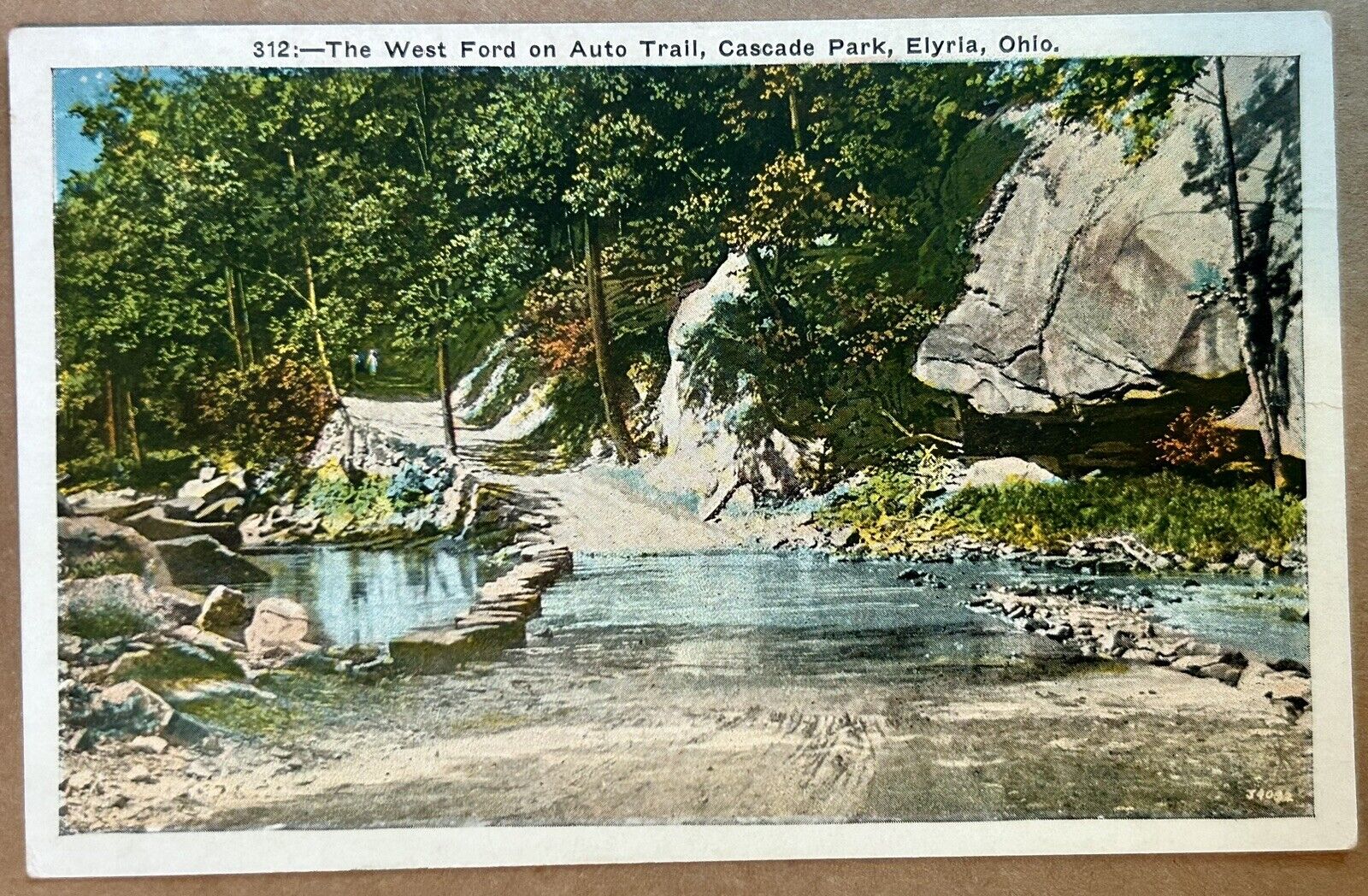 The West Ford on Auto Trail, Cascade Park, Elyria, Ohio. Vintage Postcard