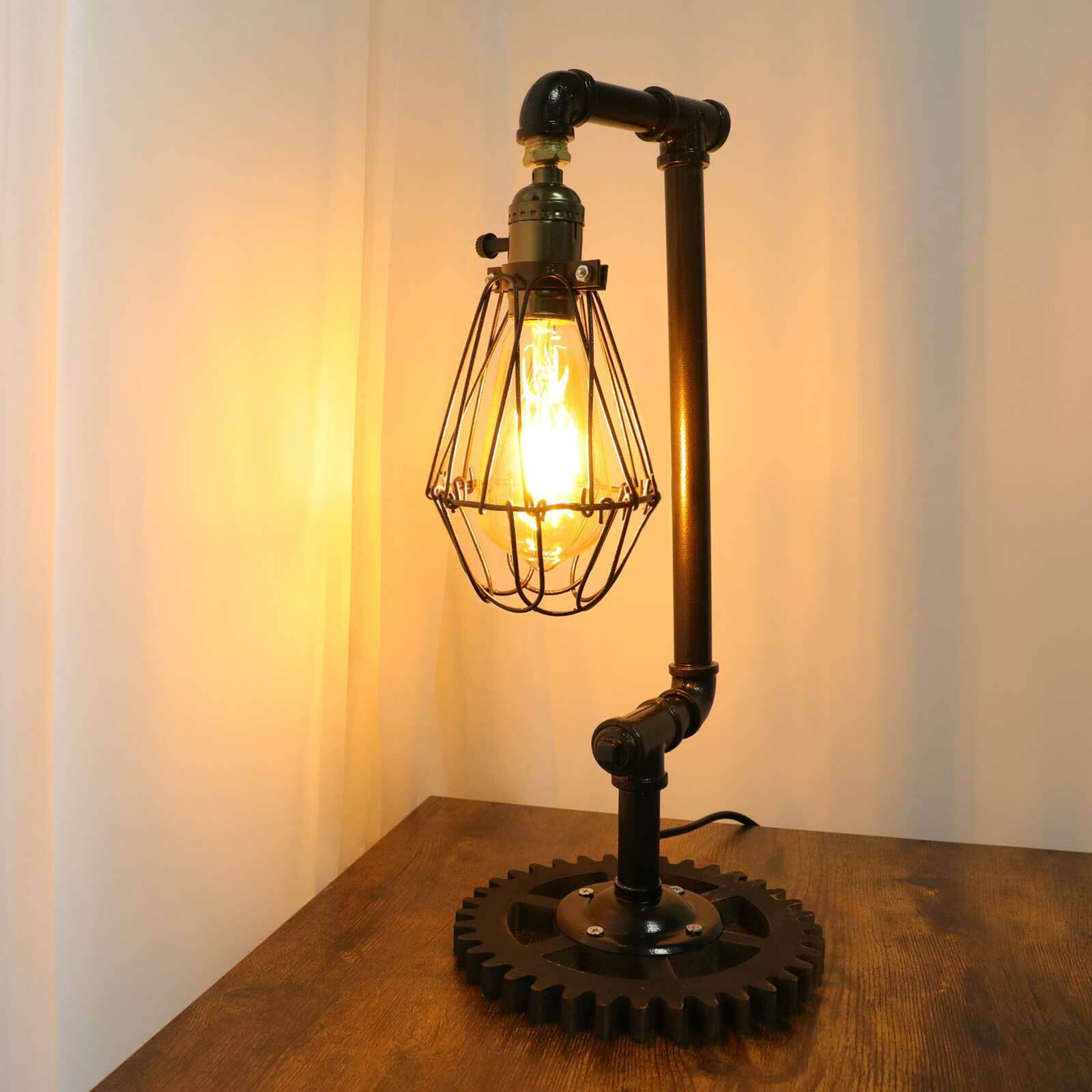 Vintage Water Pipe Desk Light Steampunk Table Lamps Industrial Gear Home Decor
