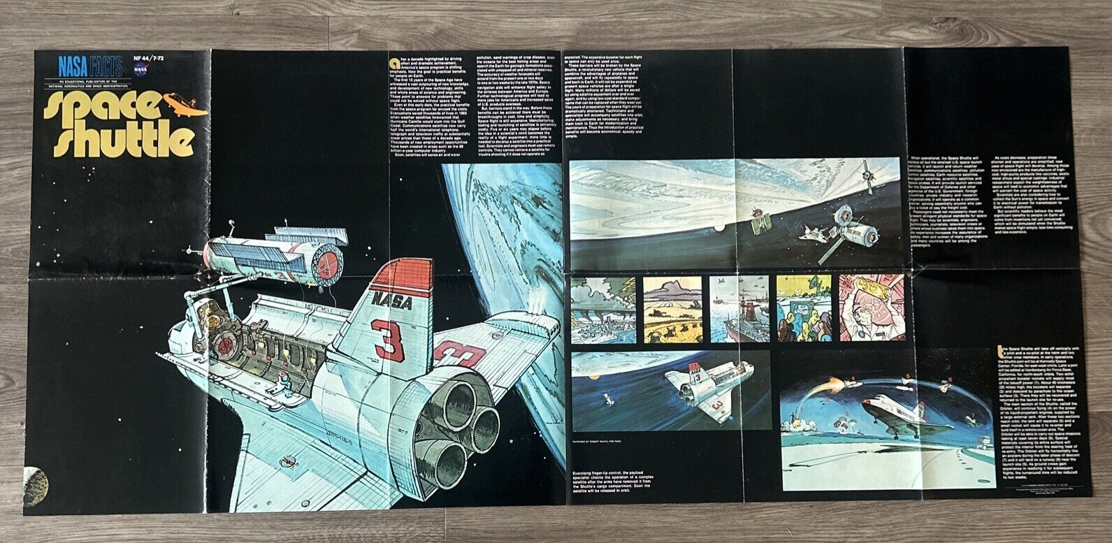 NASA Facts NF-44/7-72 Space Shuttle Folded Concept Art Poster Robert McCall 1972
