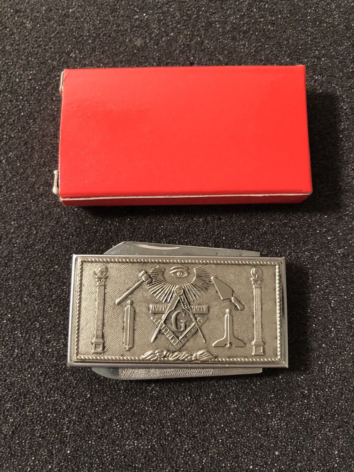 Vintage Freemason Masonic Combination Pocket Knife Money Clip With Red Box