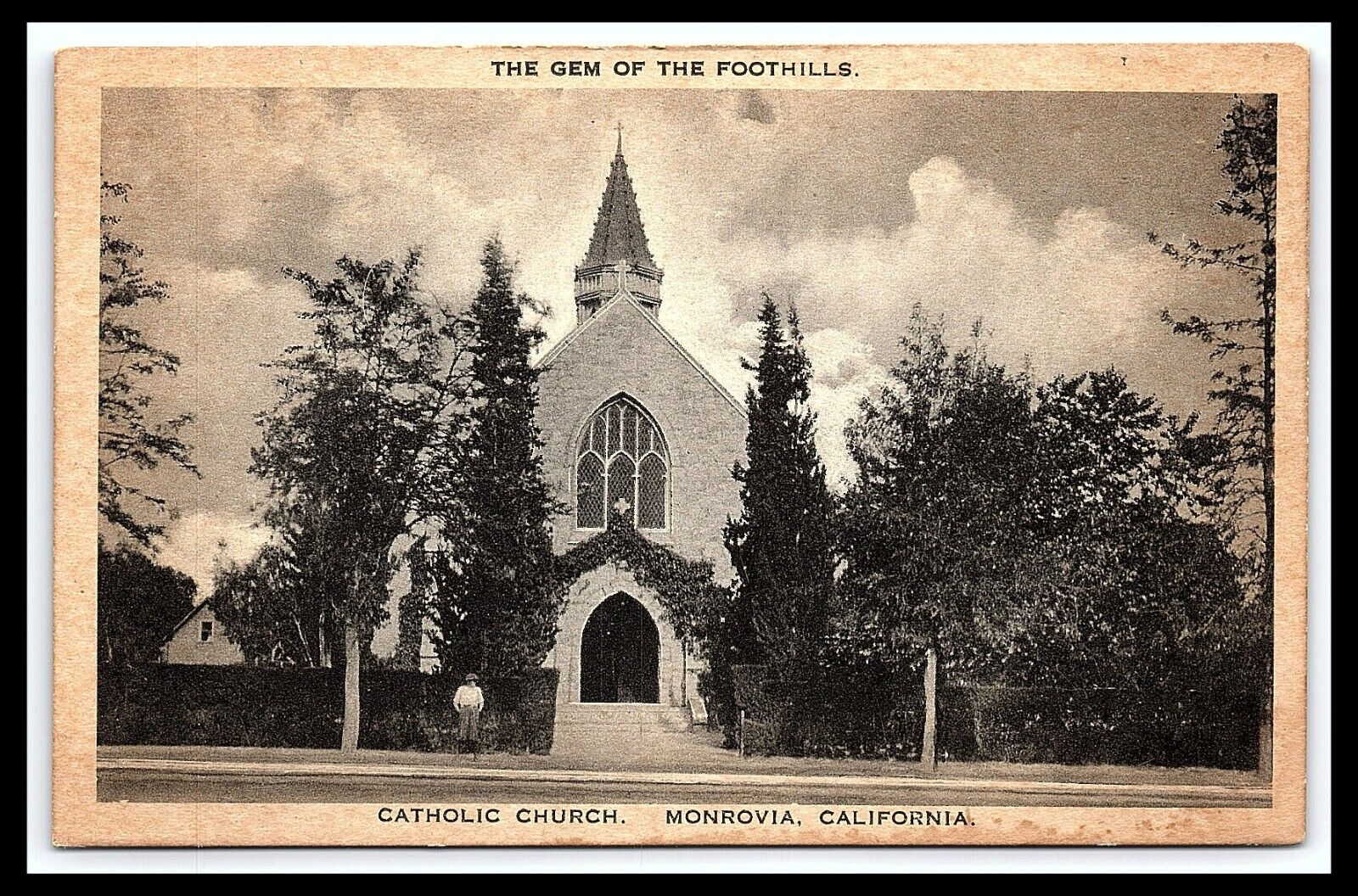 Monrovia California Catholic Church Postcard The Gem of the Foothills   pc171
