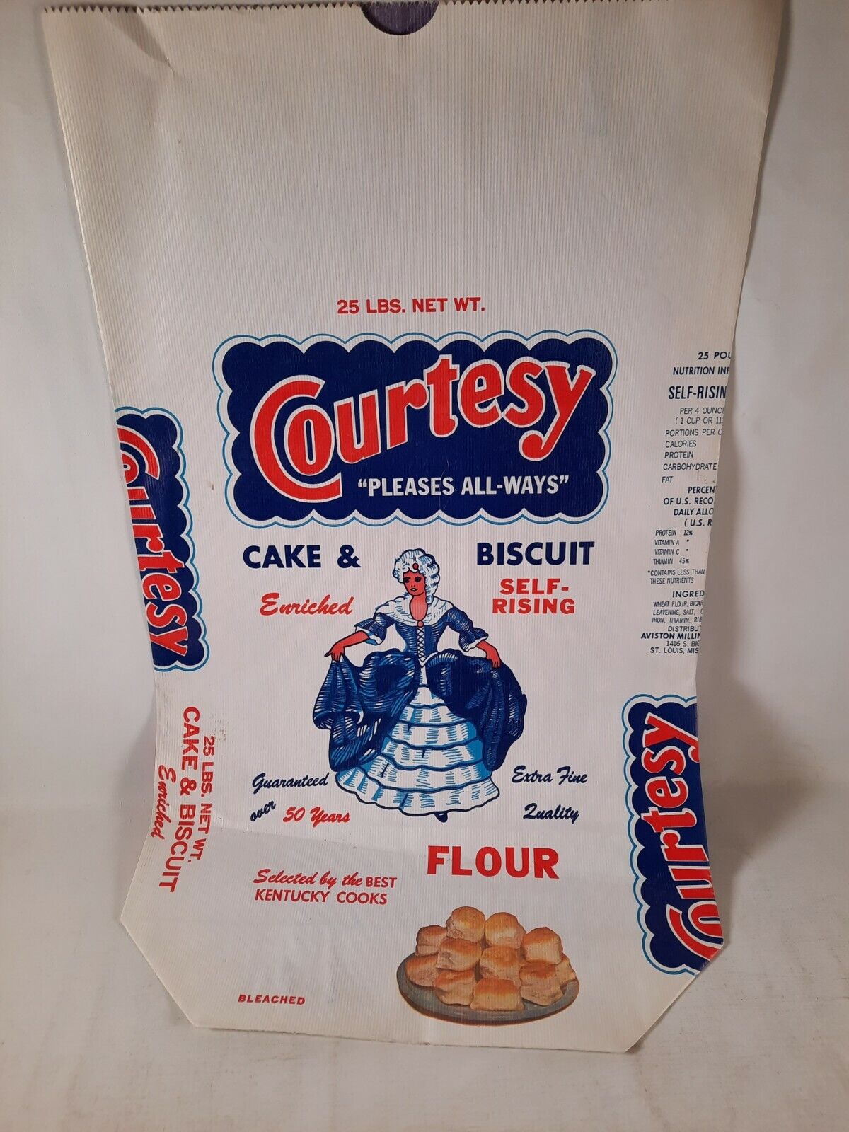 Vintage  courtesy cake & biscuits floor 25 lbs  empty bag (famous dave's )