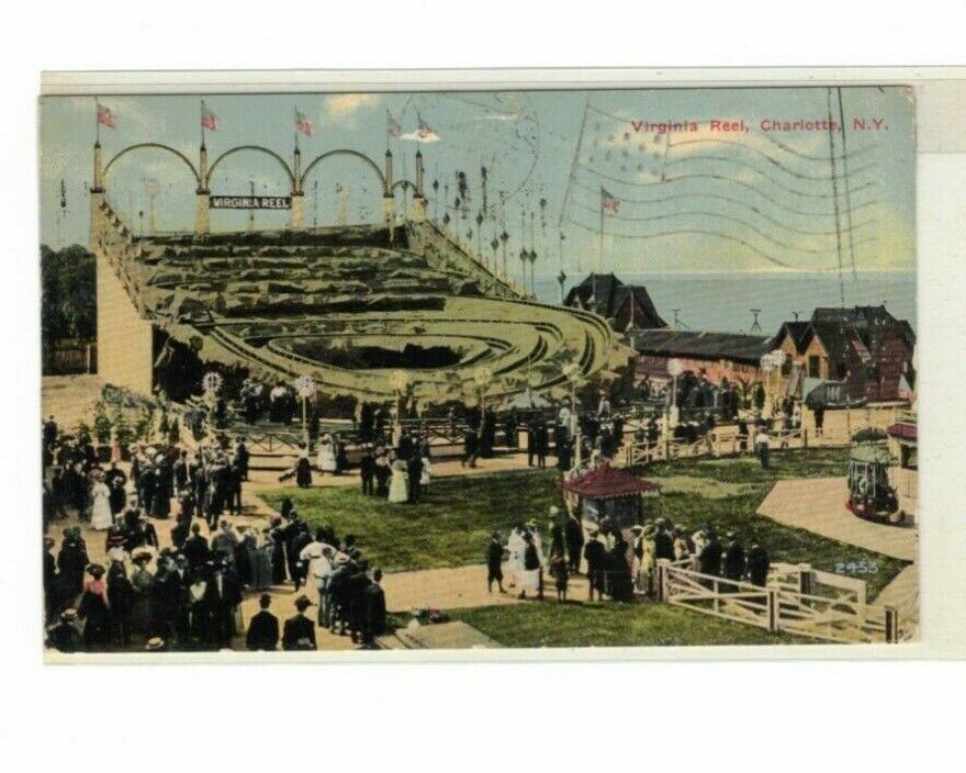 Charlotte New York Virginia Reel Amusement Ride 1912 Postmark Postcard