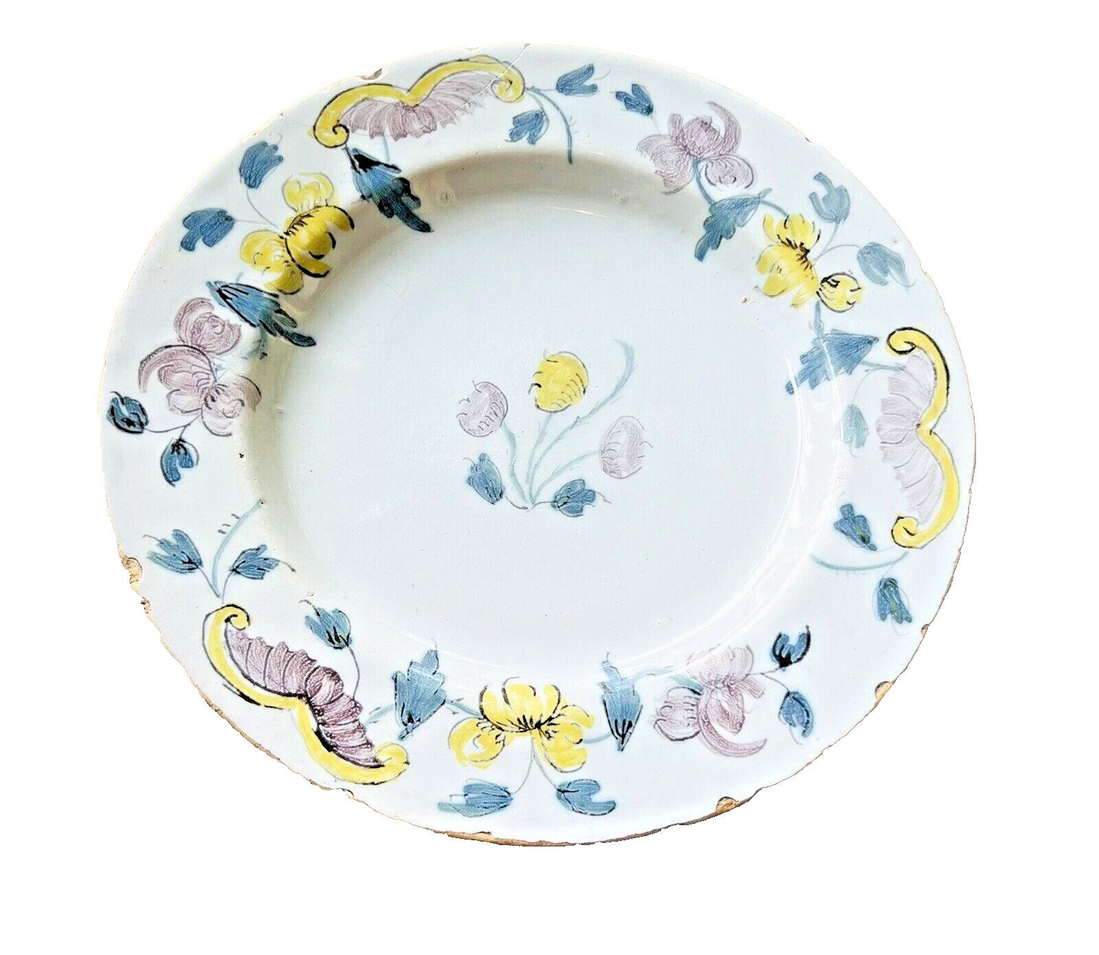 Rare Antique English Polychrome Delft Faience Delftware Plate