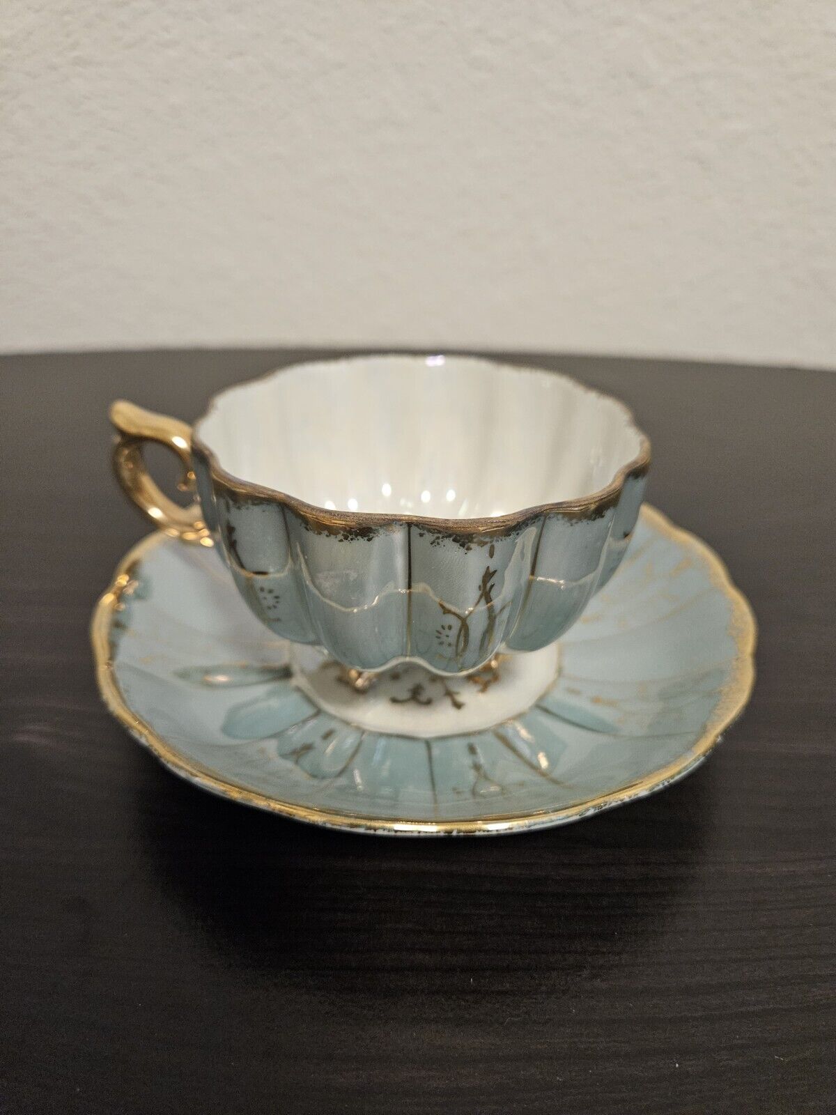 Vintage Royal Sealy Gold Footed Opalescent Cup And Saucer