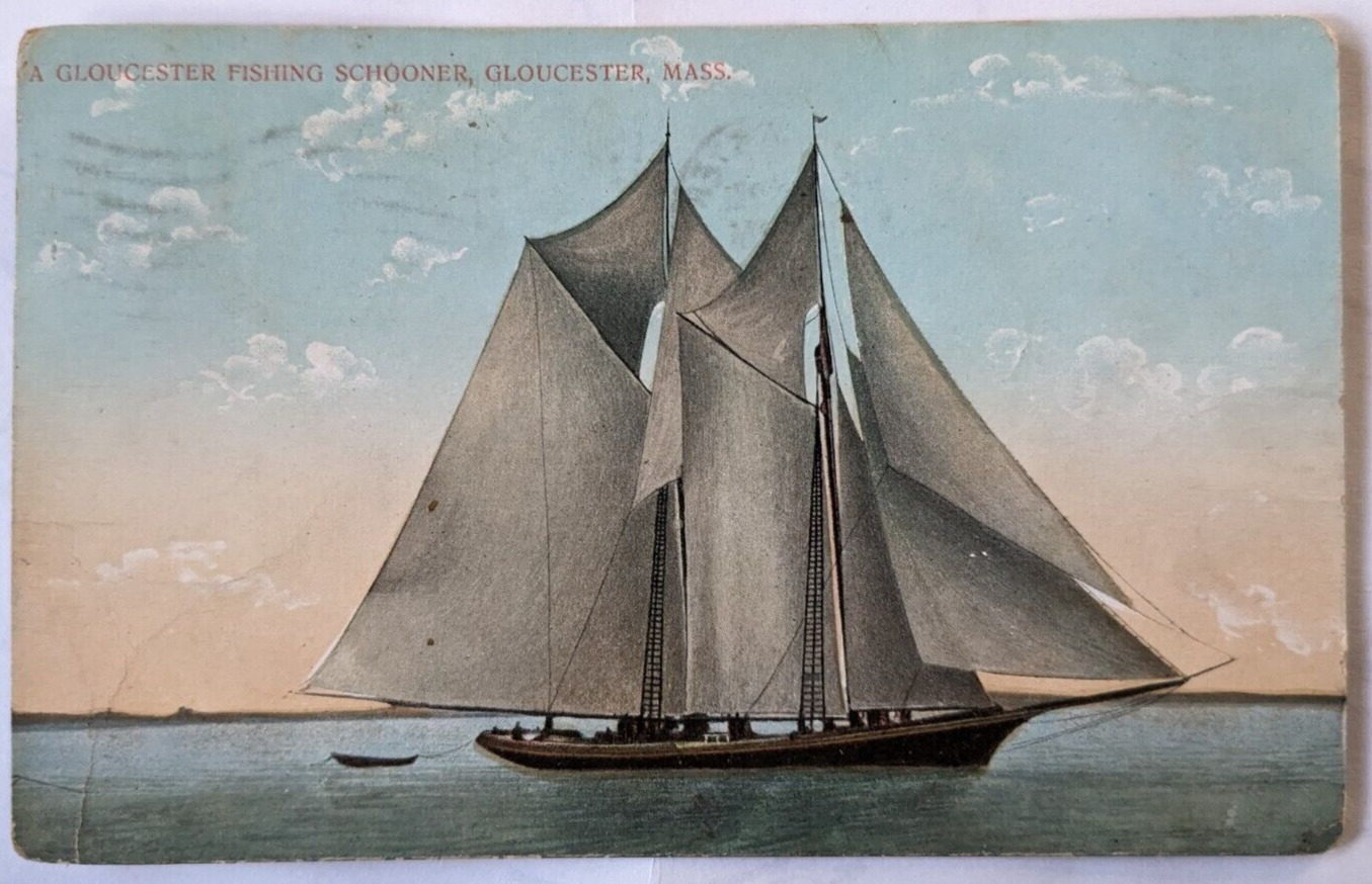 Gloucester, MA- Massachusetts A Gloucester Fishing Schooner at Sea, VTG Postcard