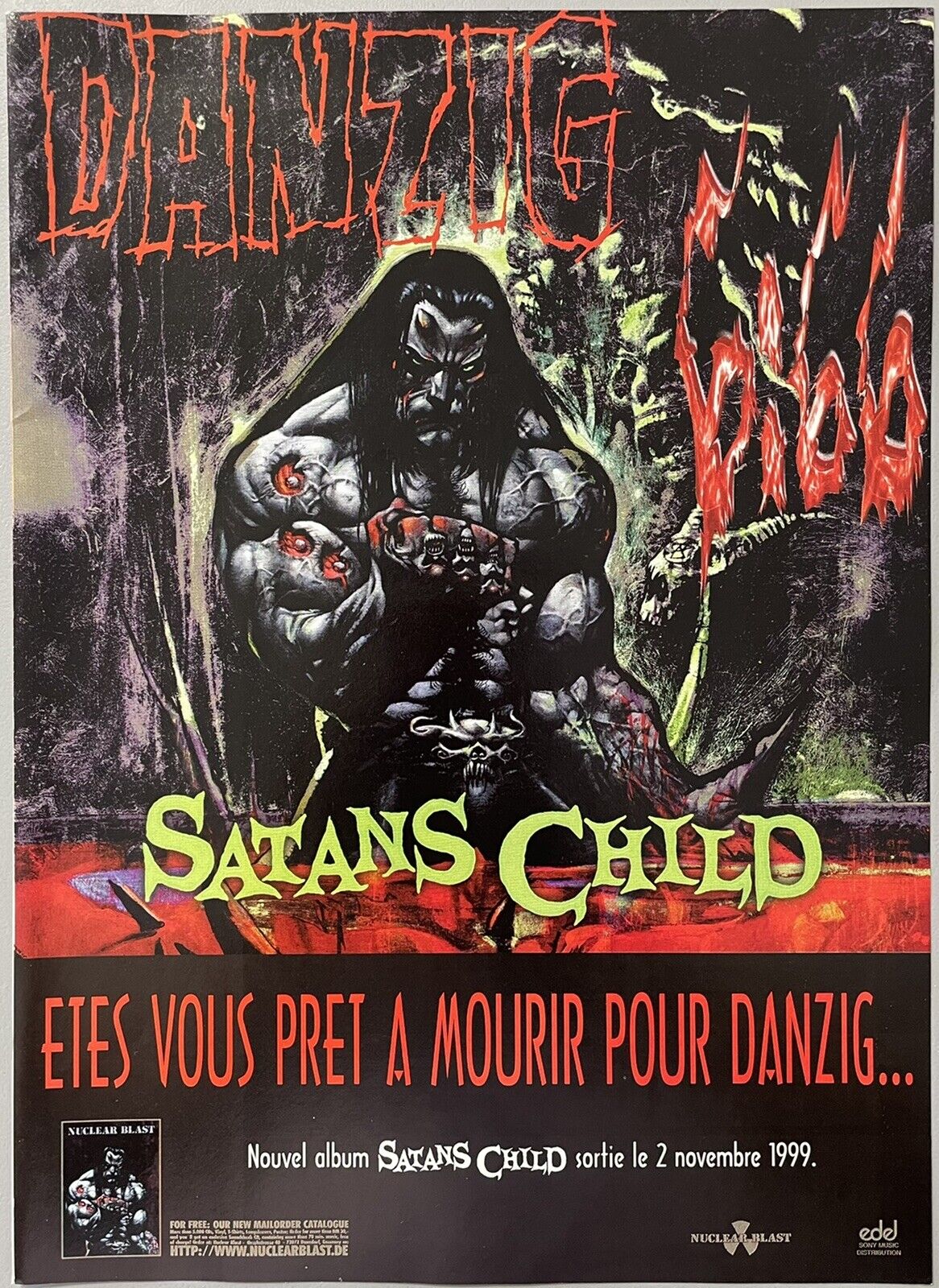 1999 - VINTAGE PAPER PRINT AD - DANZIG 666:SATAN\'S CHILD