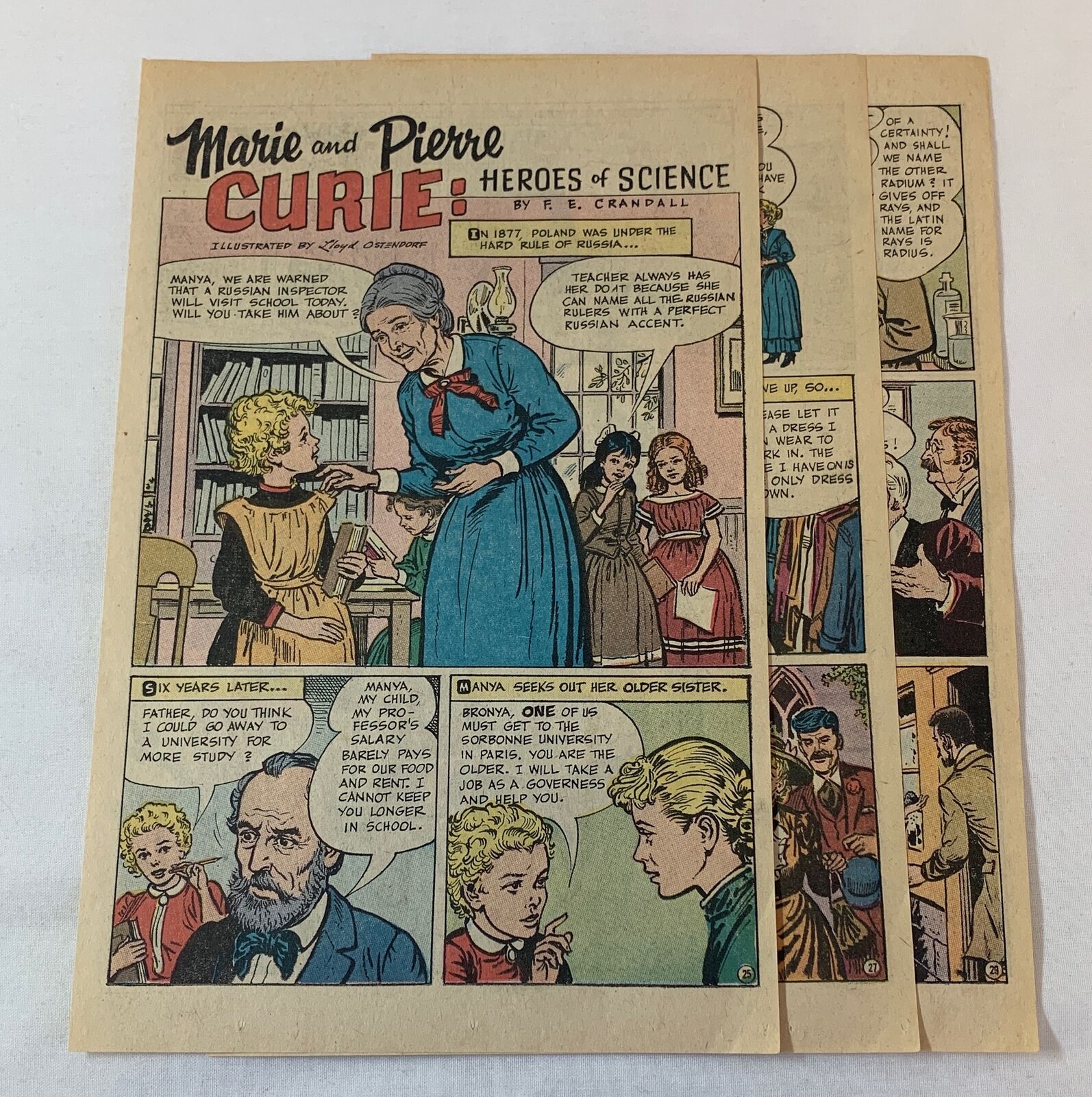 1971 six page cartoon story~ MARIE AND PIERRE CURIE