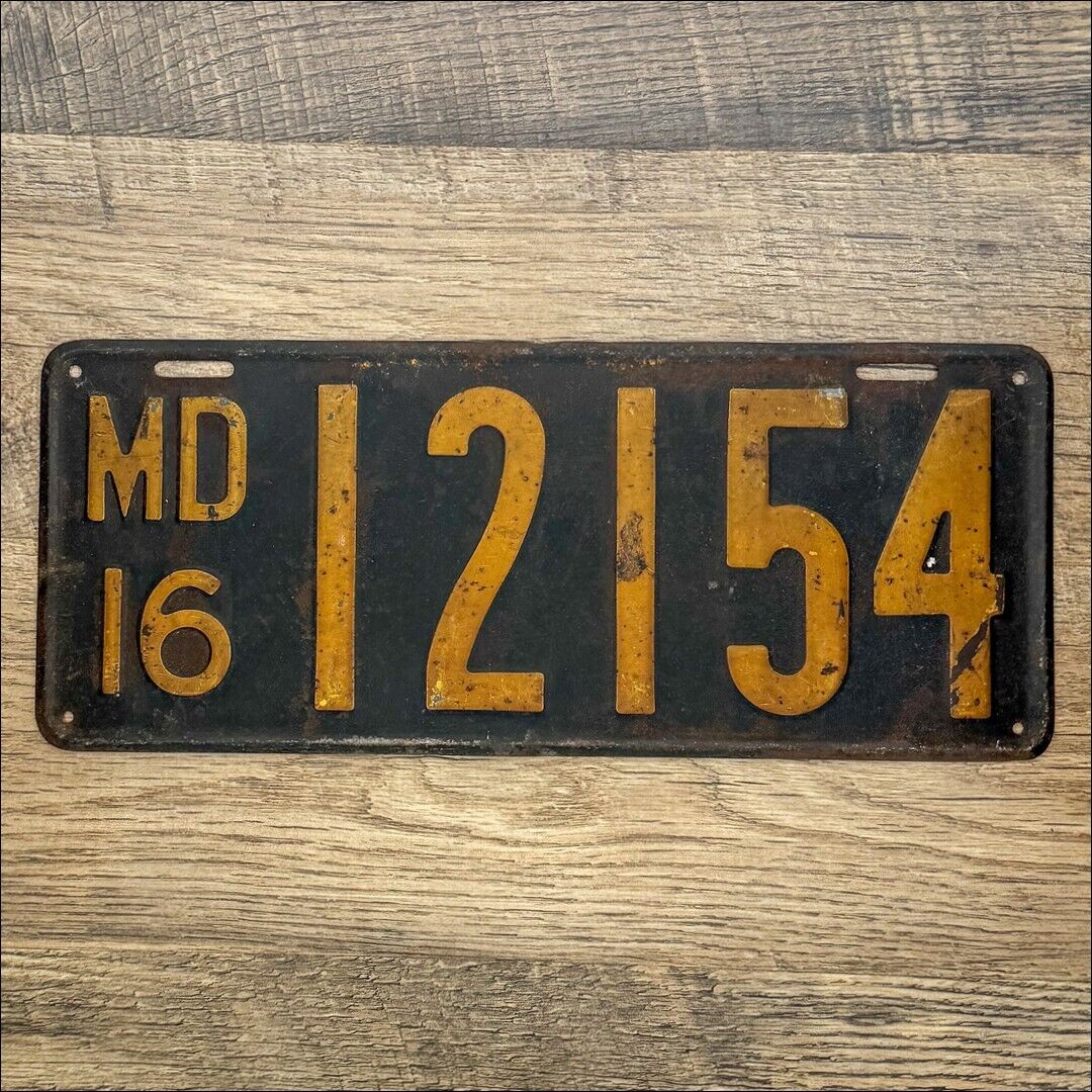 Original MARYLAND 1916 License Plate - 12154 - Good Condition