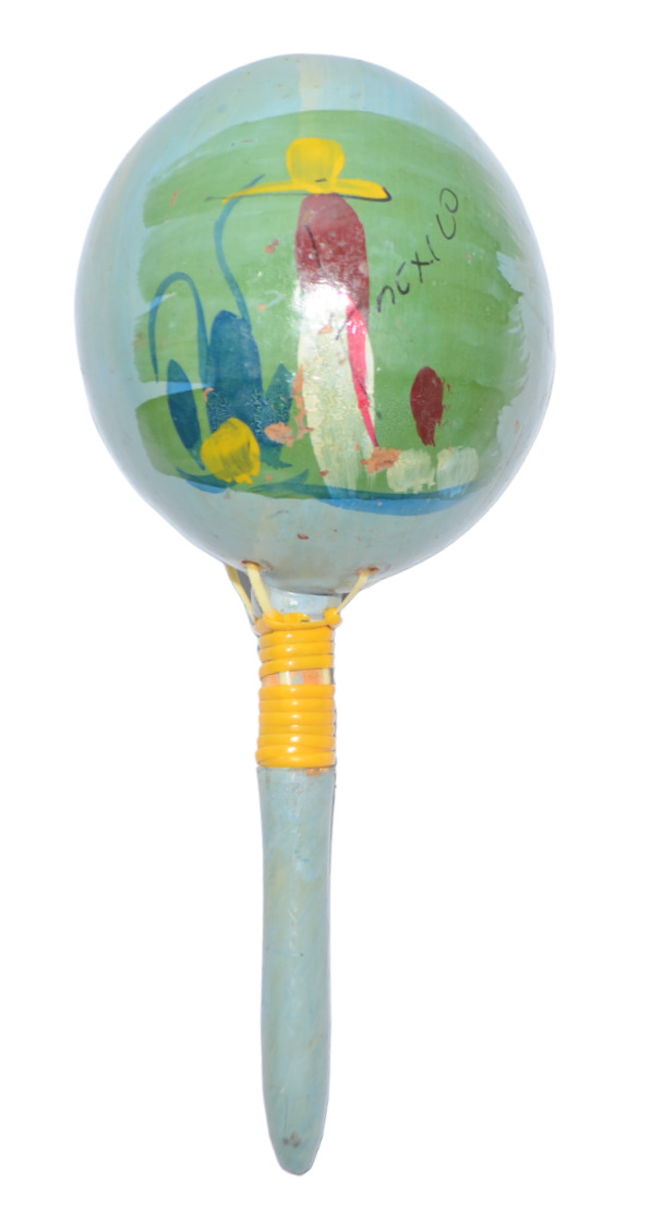 Vintage Mexican Maraca Hand Painted Made in Mexico Blue Hombre Folk Art