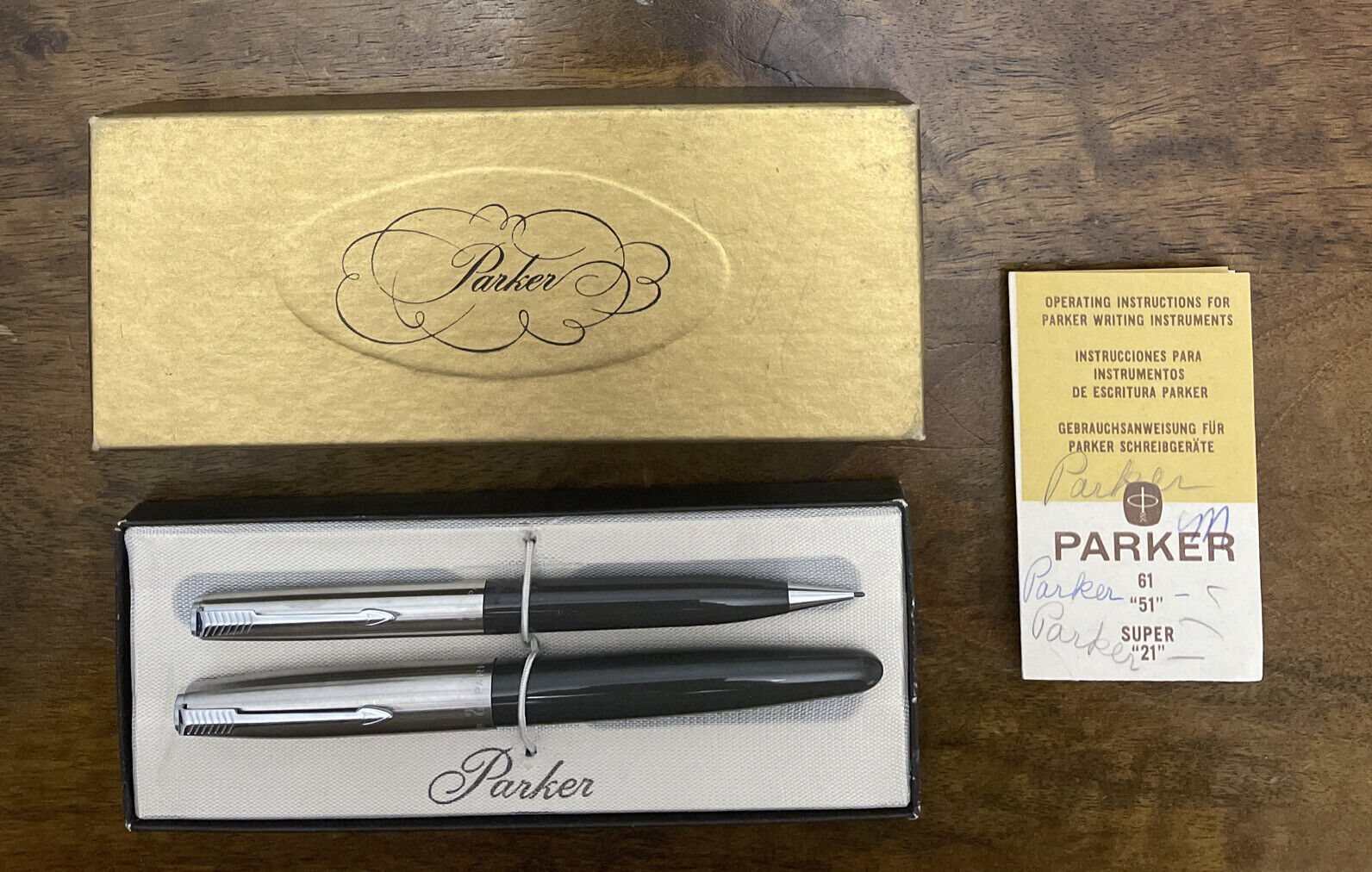 Vintage Parker 21 Fountain Pen And Mechanical Pencil Set Blue Made In USA