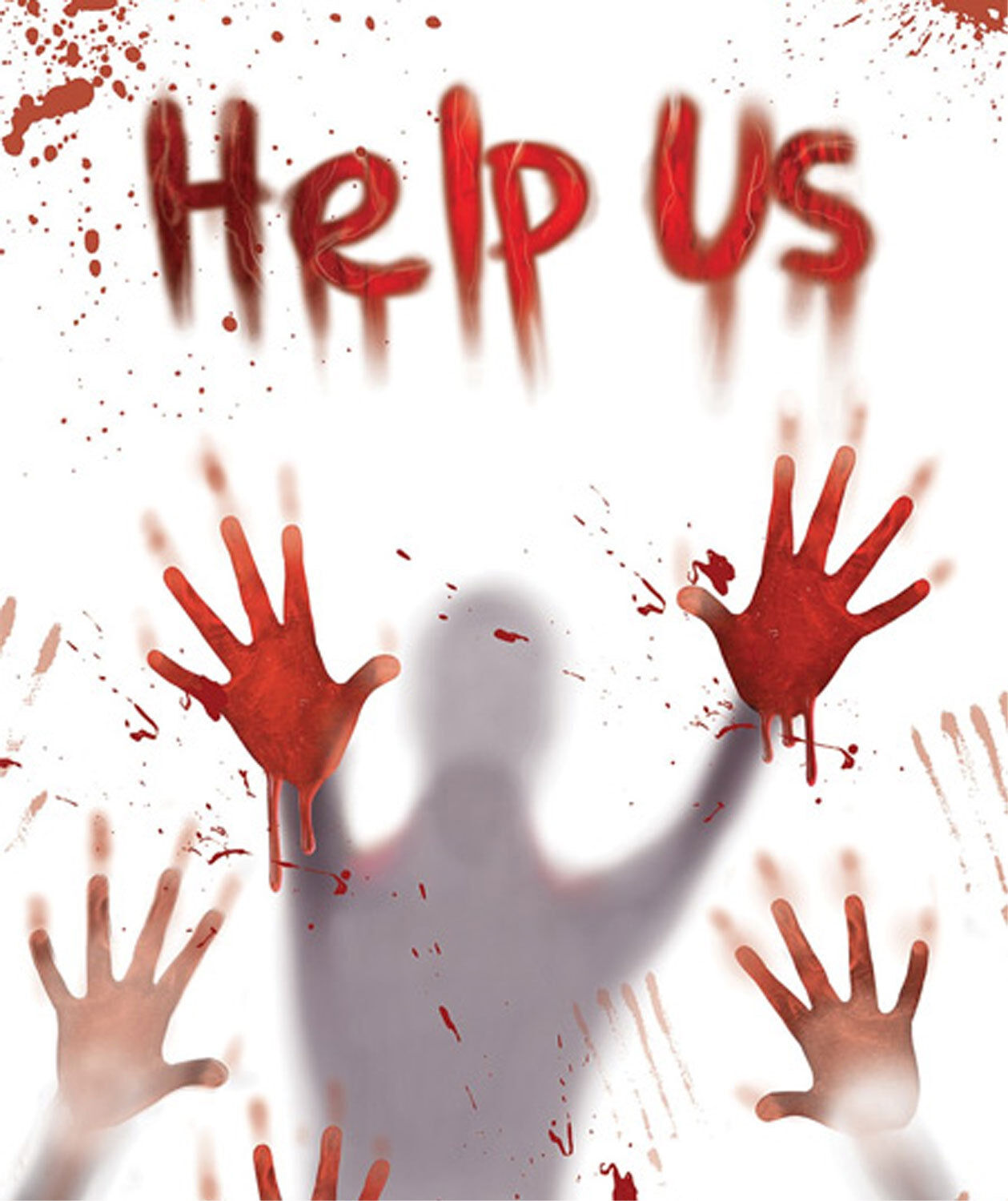 BLOODY VICTIM BODY HAND PRINTS--HELP US--Door Cover Wall Mural Horror Decoration