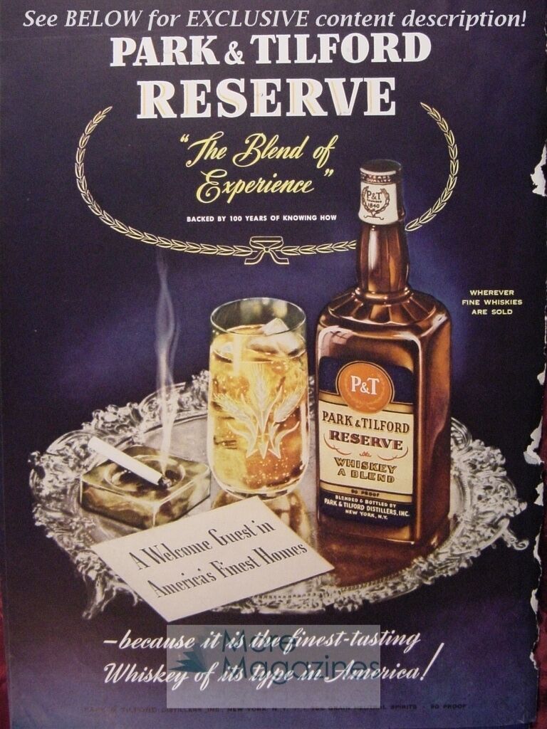 RARE Esquire Advertisement AD 1941 PARK and TILFORD reserve Whiskey Blend WWII 