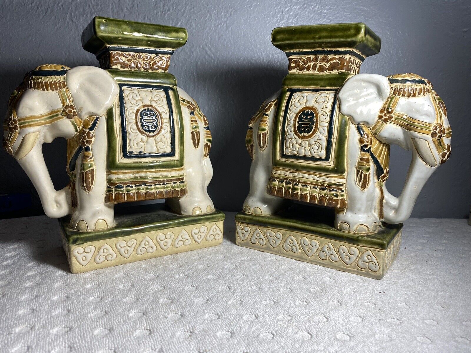 Two Vintage Chinese Ceramic Elephant Plant or Display Stands