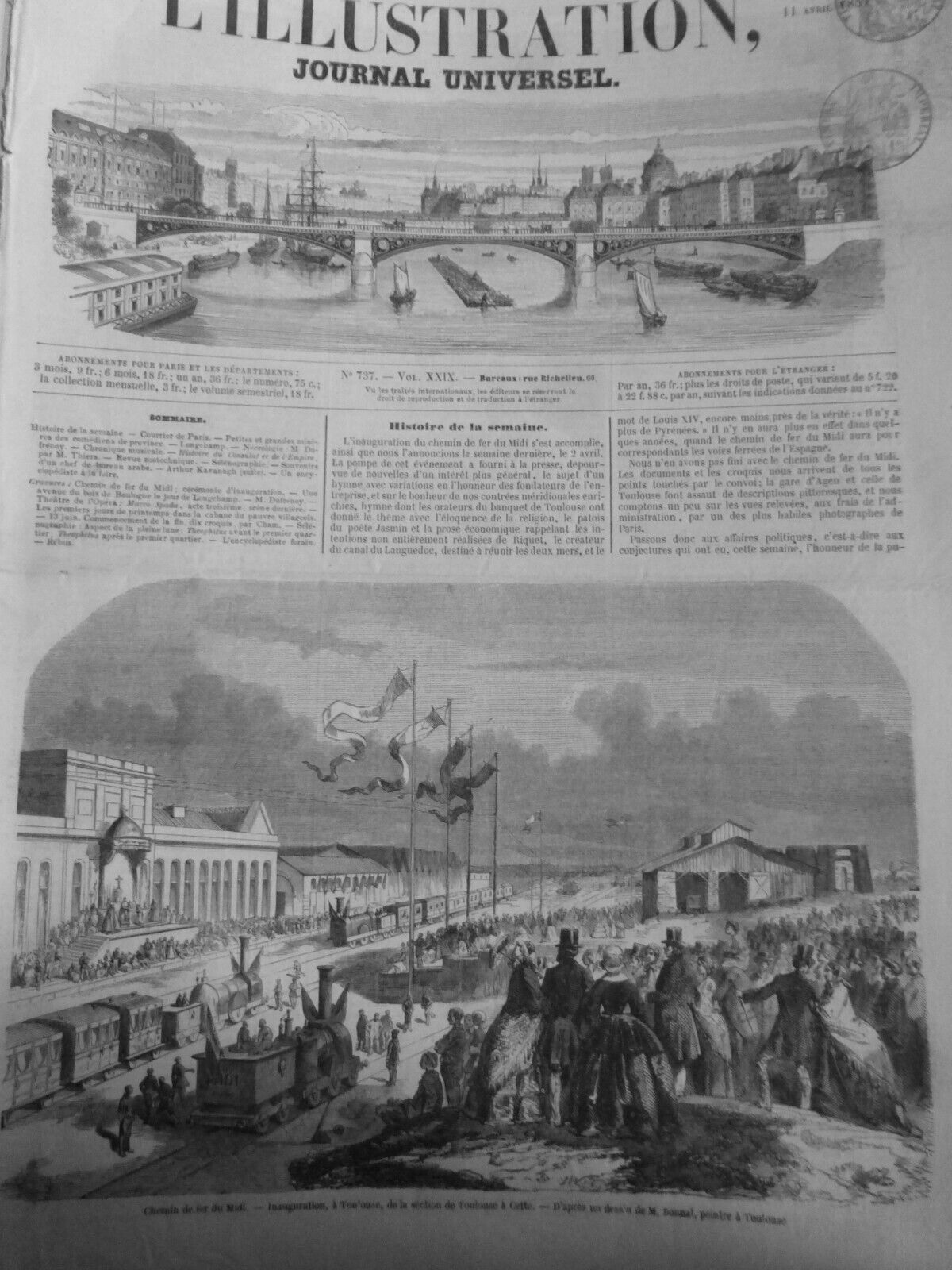 1857 I Train France Inauguration Railway Toulouse 1 Journal Old