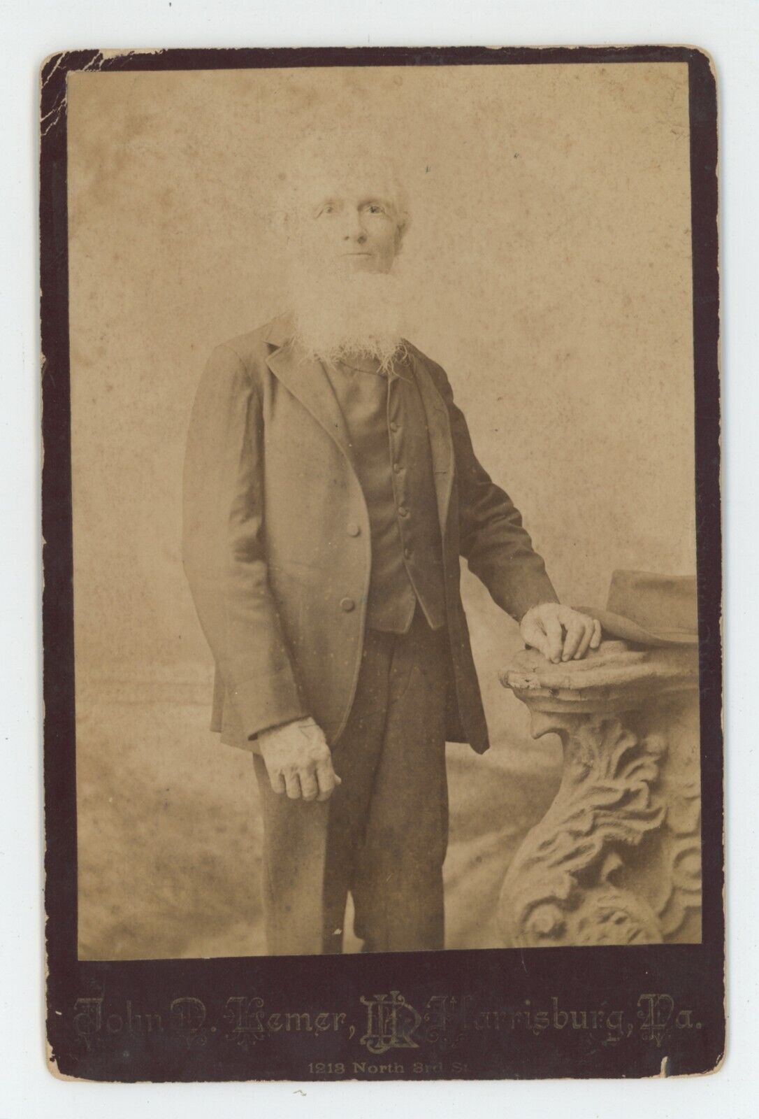 Antique c1880s ID\'d Cabinet Card Older Man Named Simon Theiser Harrisburg, PA