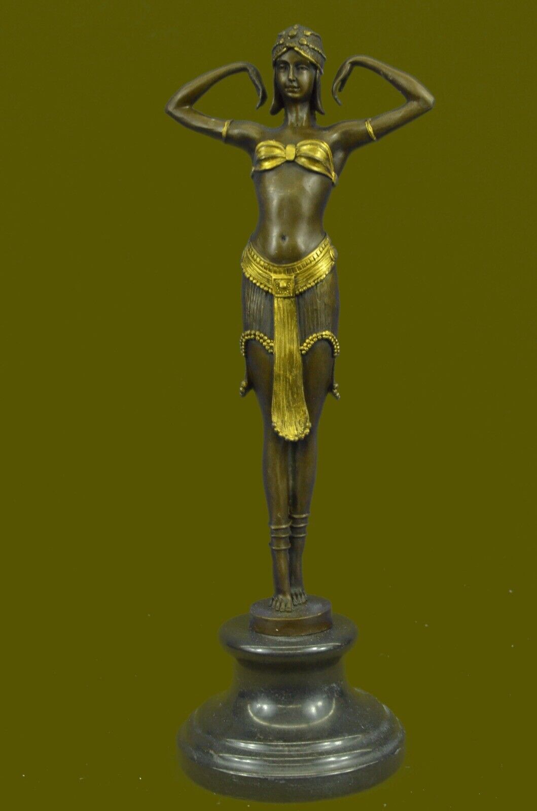 Gold Patina Gilt Belly Dancer Museum Quality Bronze Sculpture Marble Base Statue