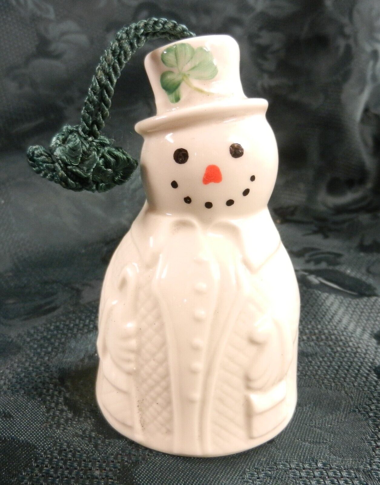 Belleek Ireland Irish Snowman Porcelain Christmas Bell w Clover Hat