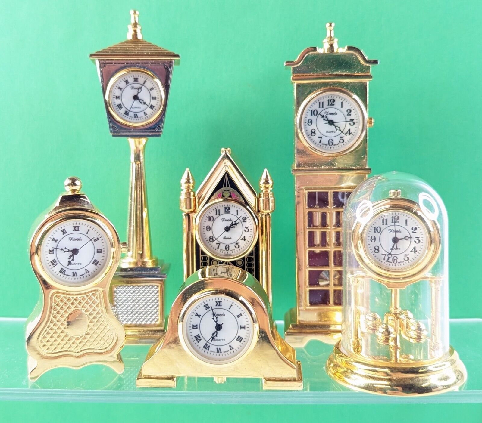 Lot Of 6 - Miniature Xanadu Desk Clocks - Grandfather, Dome, Pedestal - Untested