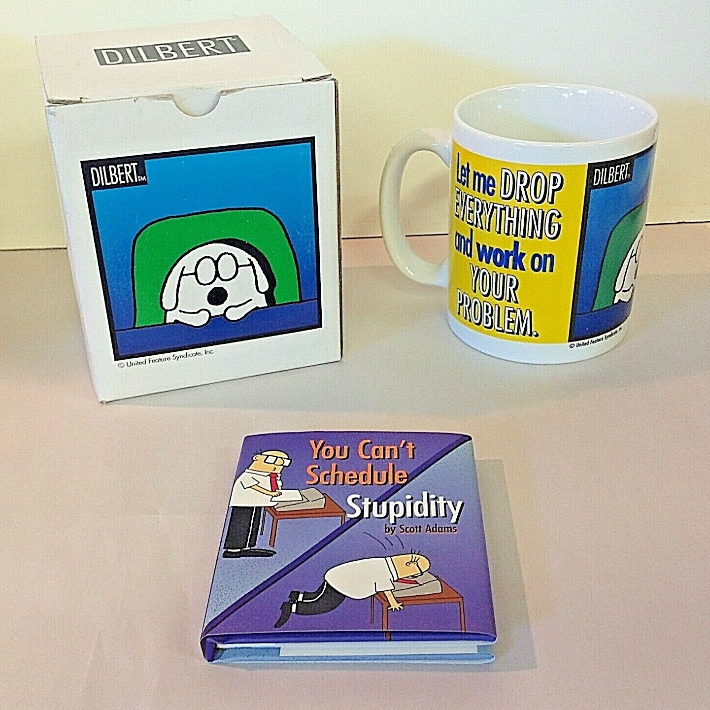 Vintage 1998 DILBERT Gift Mug Book Set w/Box Drop Everything Schedule Stupidity