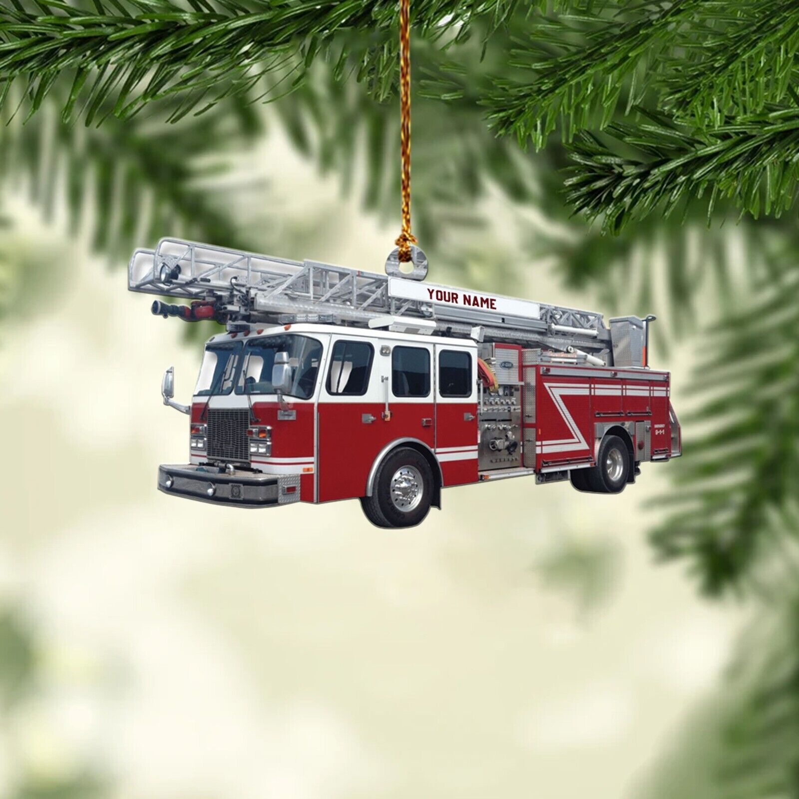 Personalized Fire Truck Ornament Fireman Firefighter Family Christmas Gift