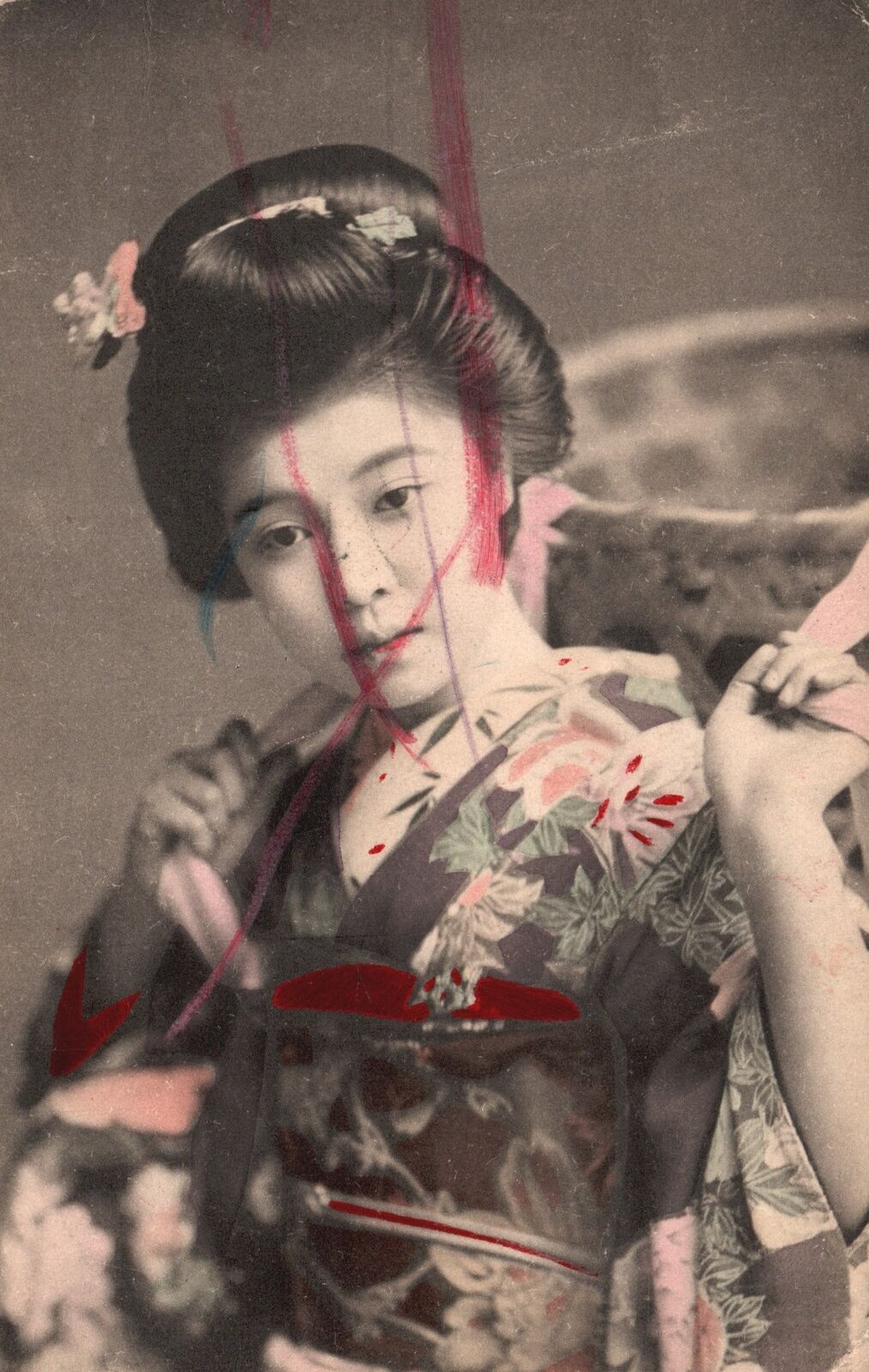 Vintage Postcard Beautiful Japanese Woman Wearing Kimono Costume Traditional