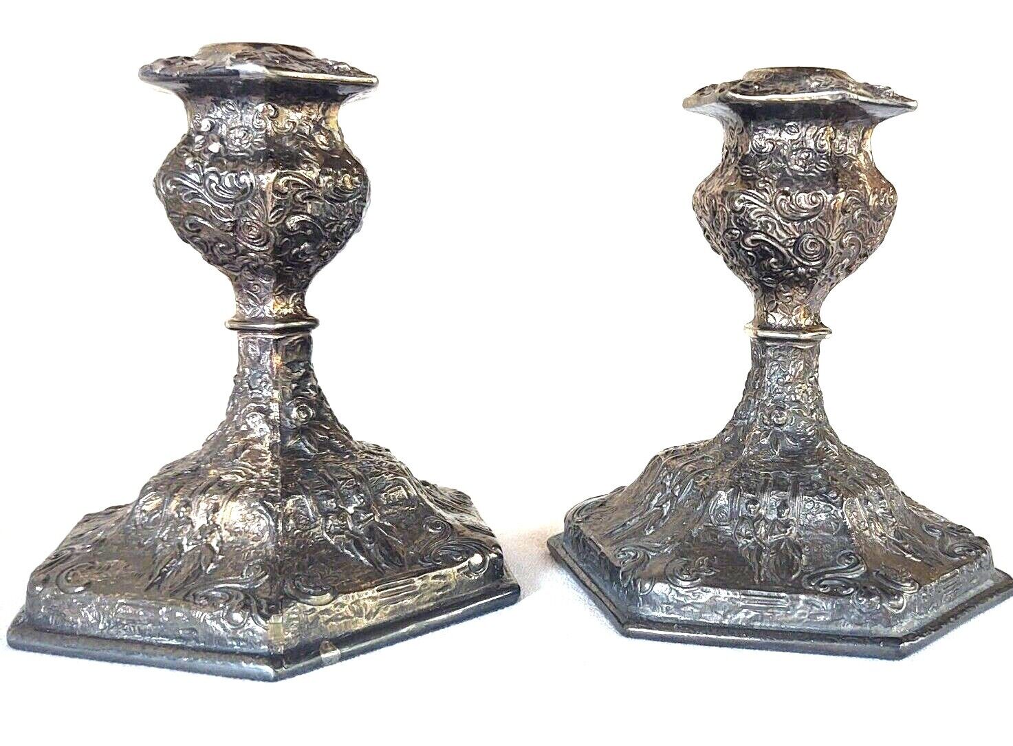 WB MFG Vintage Ornate Intricate Candle Holders Pair 6\