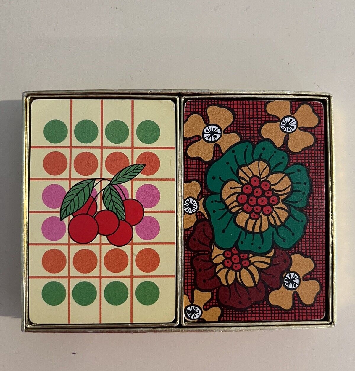 Vintage 60s CONGRESS 2 Decks Playing Cards Groovy Mod Fruit & Flowers EUC