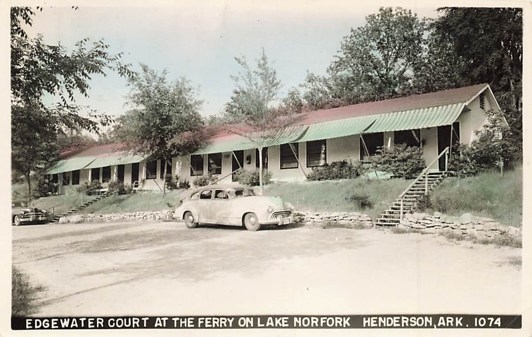 RPPC Edgewater Court Ferry Cars Lake Norfork Real Photo Henderson AR P447