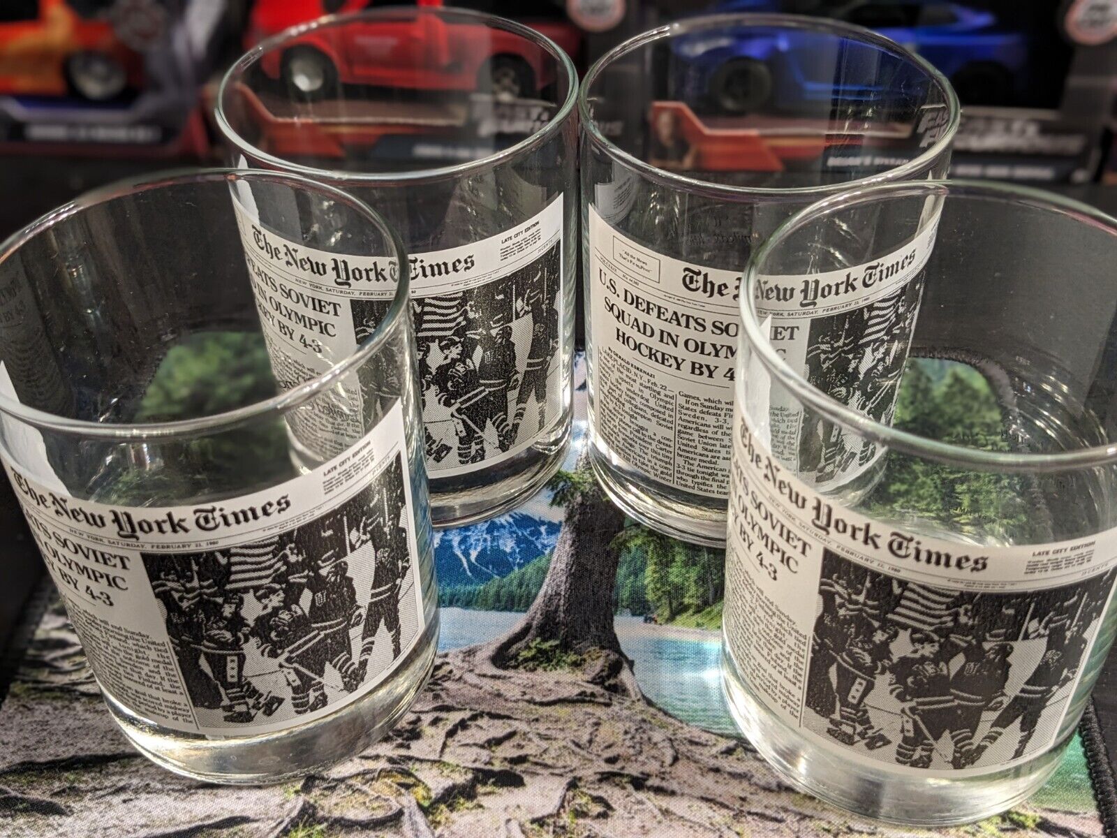 Lot Of 4 New York Times US Defeats Soviets Wendy's Limited Edition Glasses