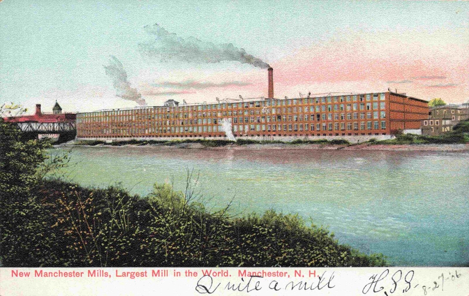 1906 Largest Textile Mill in World Manchester New Hampshire Industrial Postcard