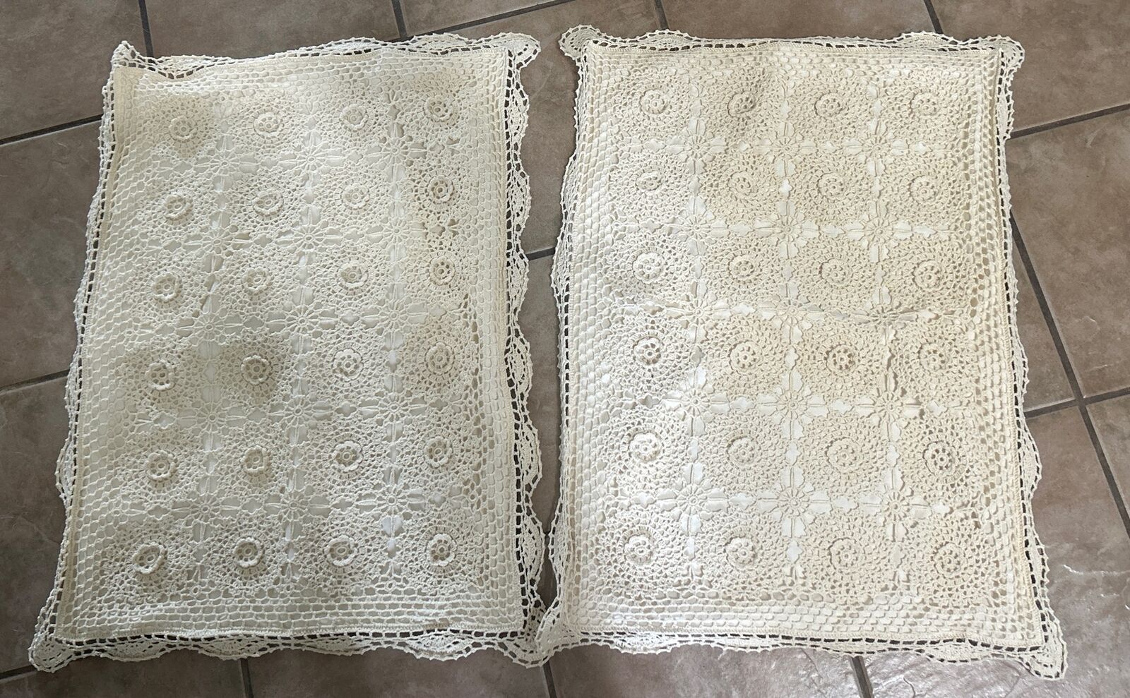 Pair Crochet Pillow  Standard Size Antique White