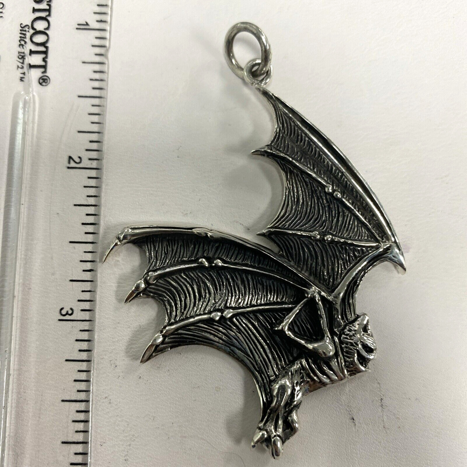 Sterling Silver Large Flying Bat 925 pendant Goth Vampire Halloween 18.7 g