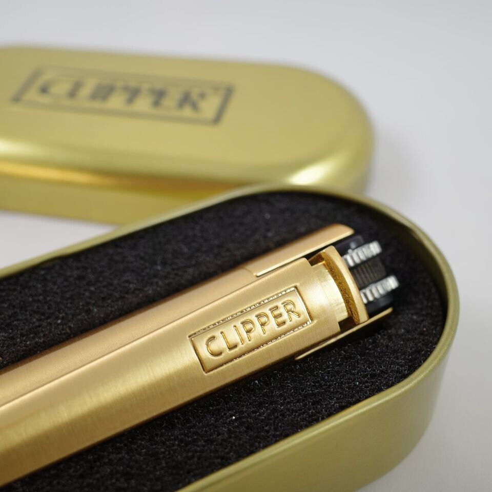 NEW CLIPPER Metal Lighter Matte Gold finish - Gift Box stoner 420 rare refill