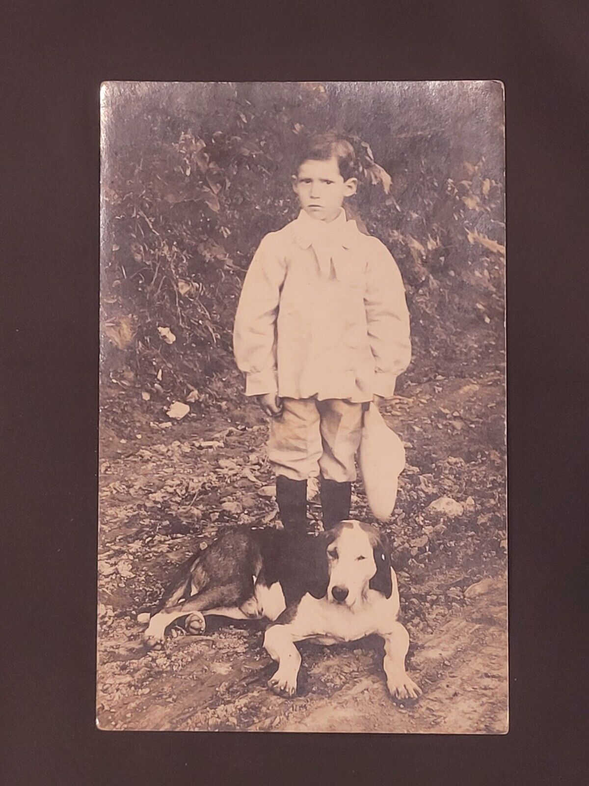 Young Boy with his Dog Antique RPPC Postcard Clarence Simmons 1904 - 1918 VTG